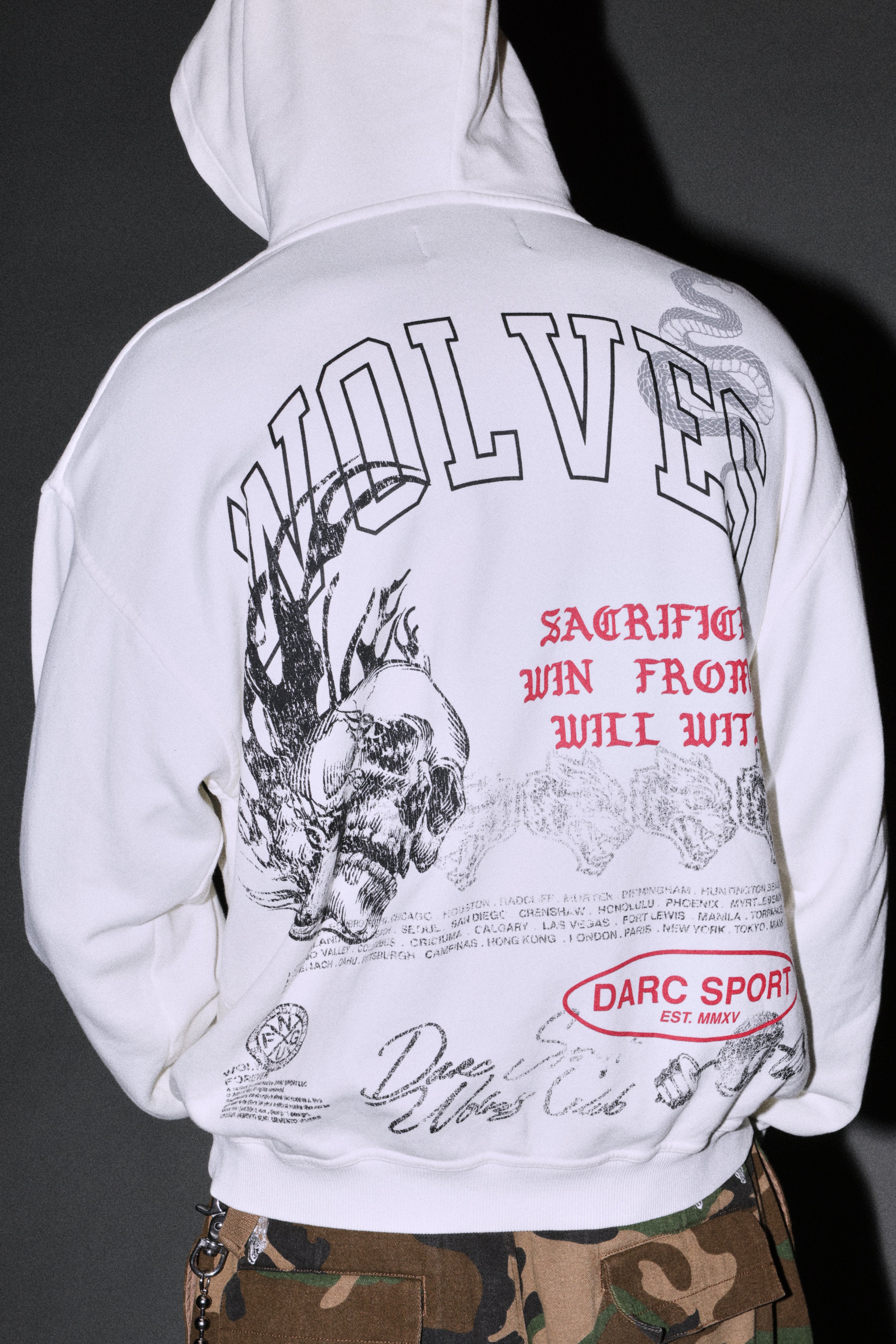 Flame Skull Pierce Hoodie in Cream — imagem 8