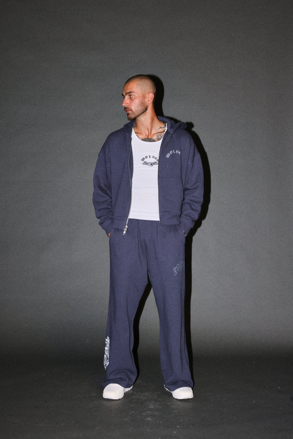 Wolves Never Back Down V2 Vex Double Zip Hoodie in Storm Blue — imagem 5