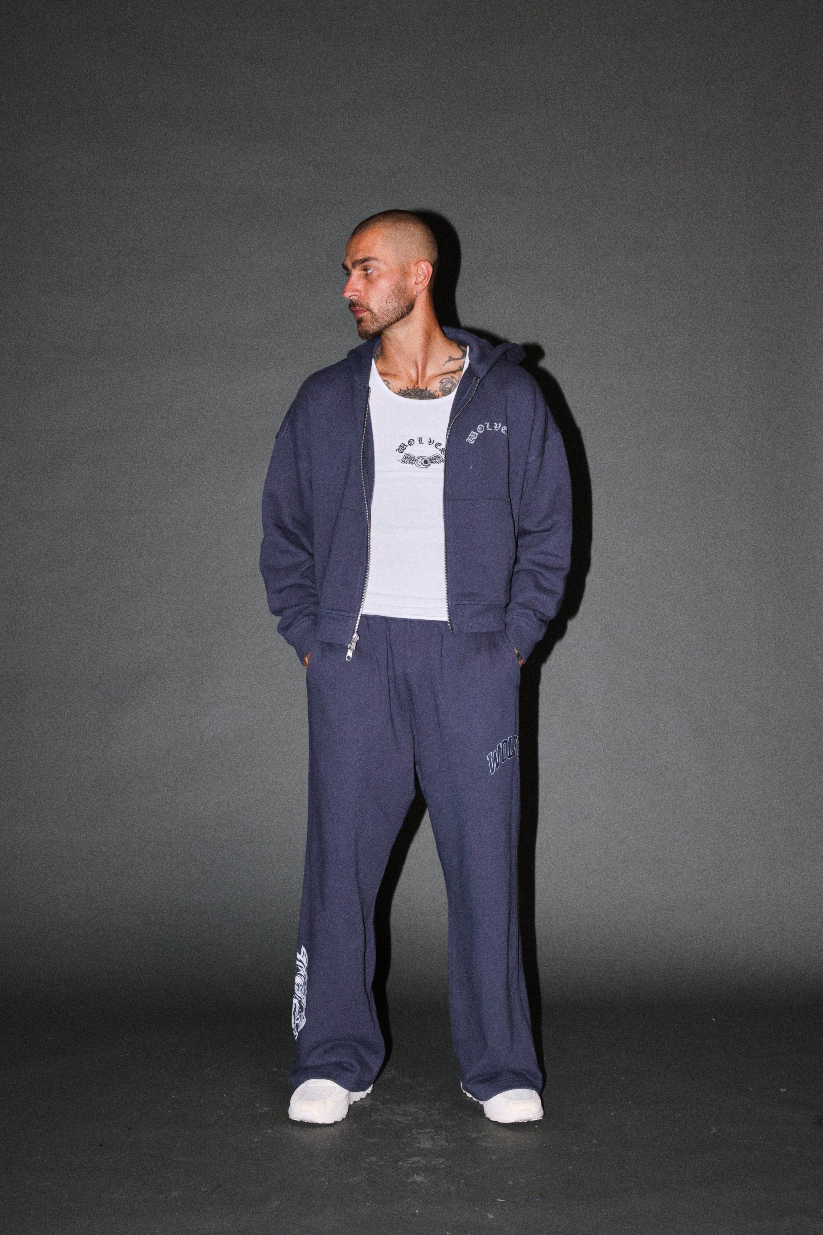 Wolves Never Back Down V2 Vex Double Zip Hoodie in Storm Blue — imagem 5