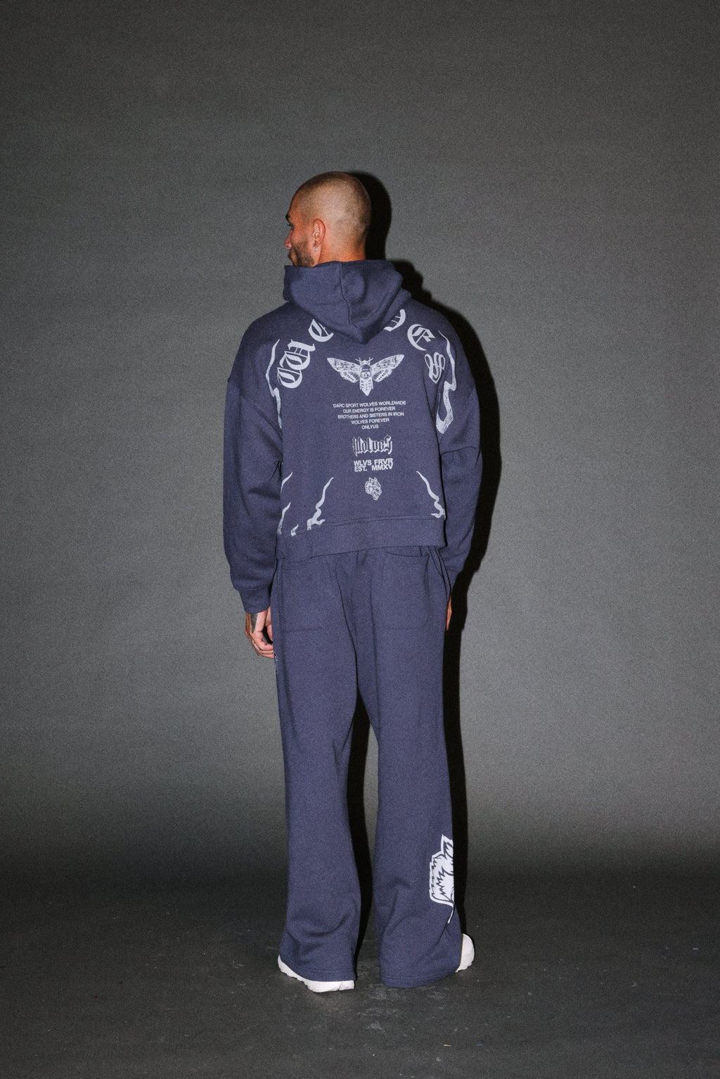 Wolves Never Back Down V2 Vex Double Zip Hoodie in Storm Blue — imagem 7