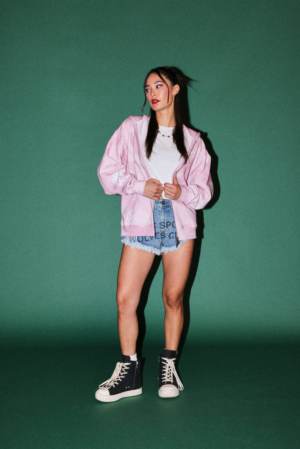 Darc Koi Anya Double Zip Hoodie in Serenity Pink — imagem 6