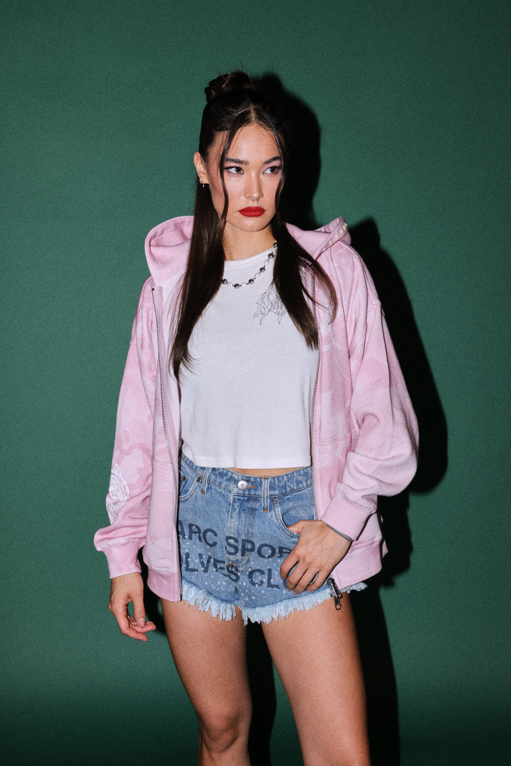 Darc Koi Anya Double Zip Hoodie in Serenity Pink — imagem 2
