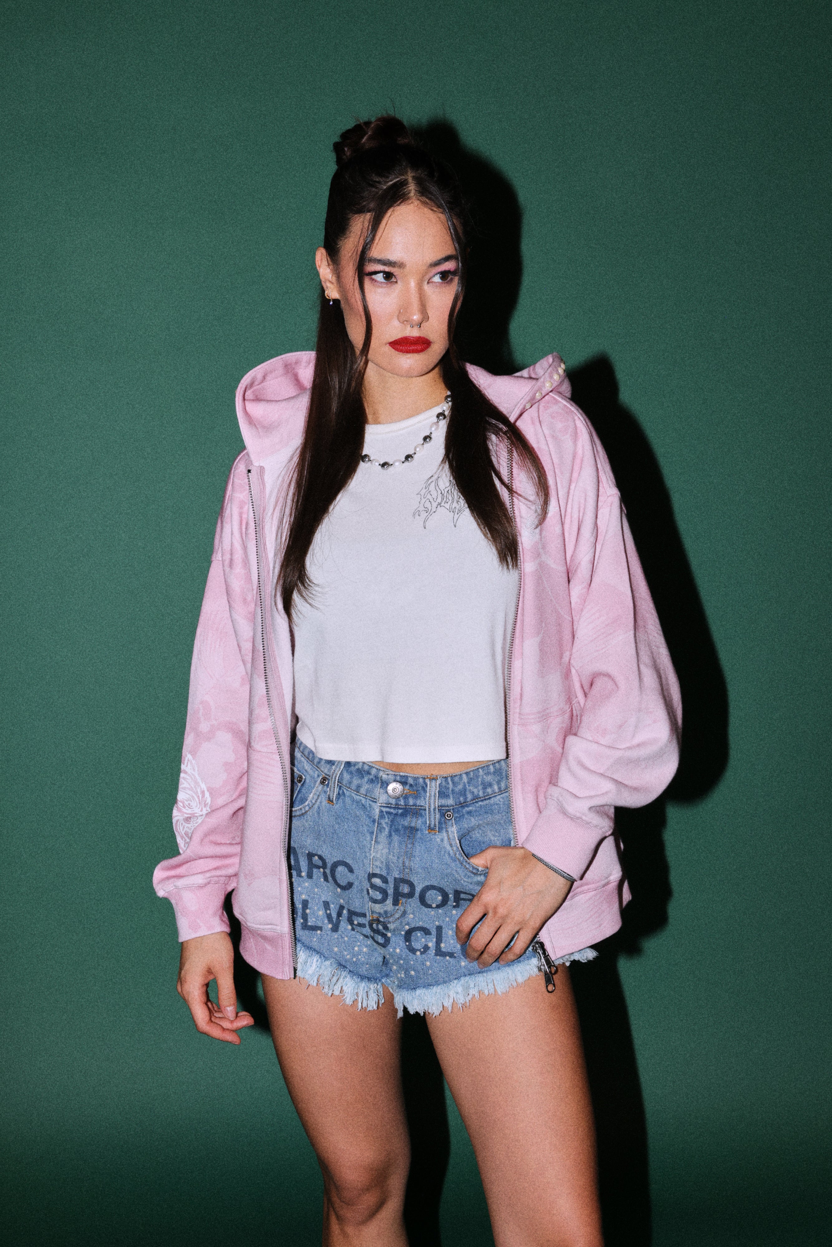 Darc Koi Anya Double Zip Hoodie in Serenity Pink — imagem 2
