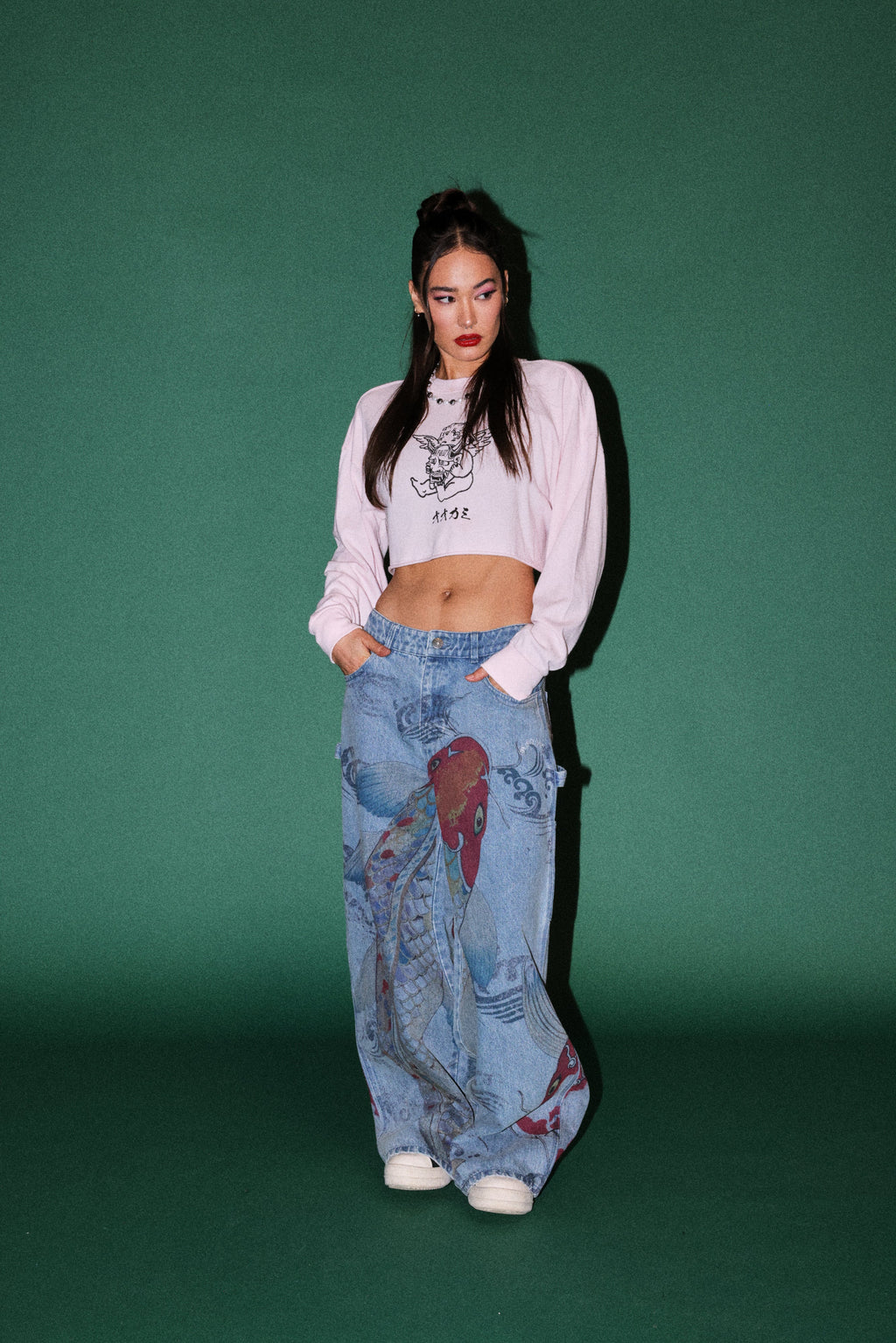 Oni Cherub Premium Oversized Cropped Ls Tee in Blush Pink — imagem 3