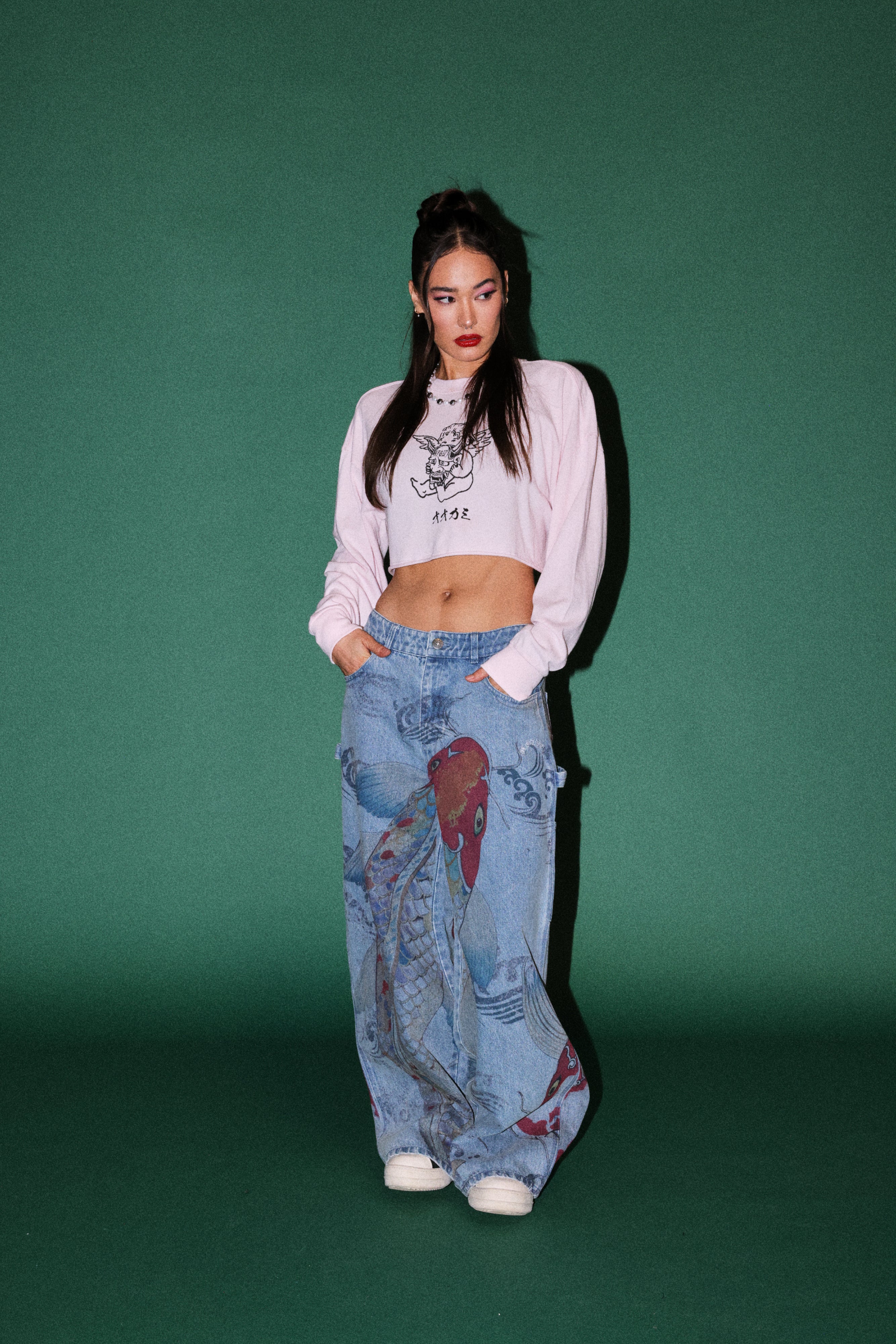 Oni Cherub Premium Oversized Cropped Ls Tee in Blush Pink — imagem 3