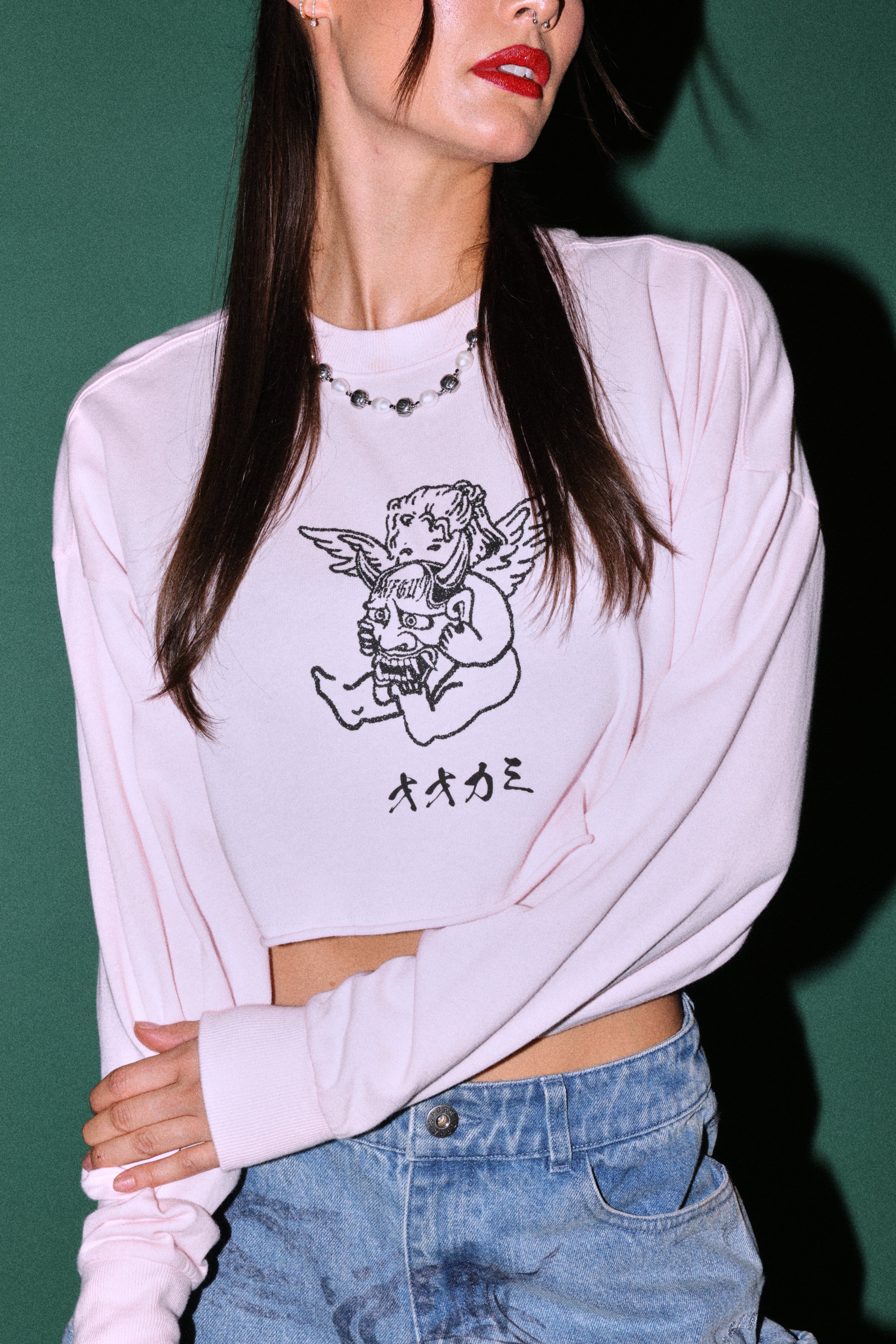 Oni Cherub Premium Oversized Cropped Ls Tee in Blush Pink — imagem 5