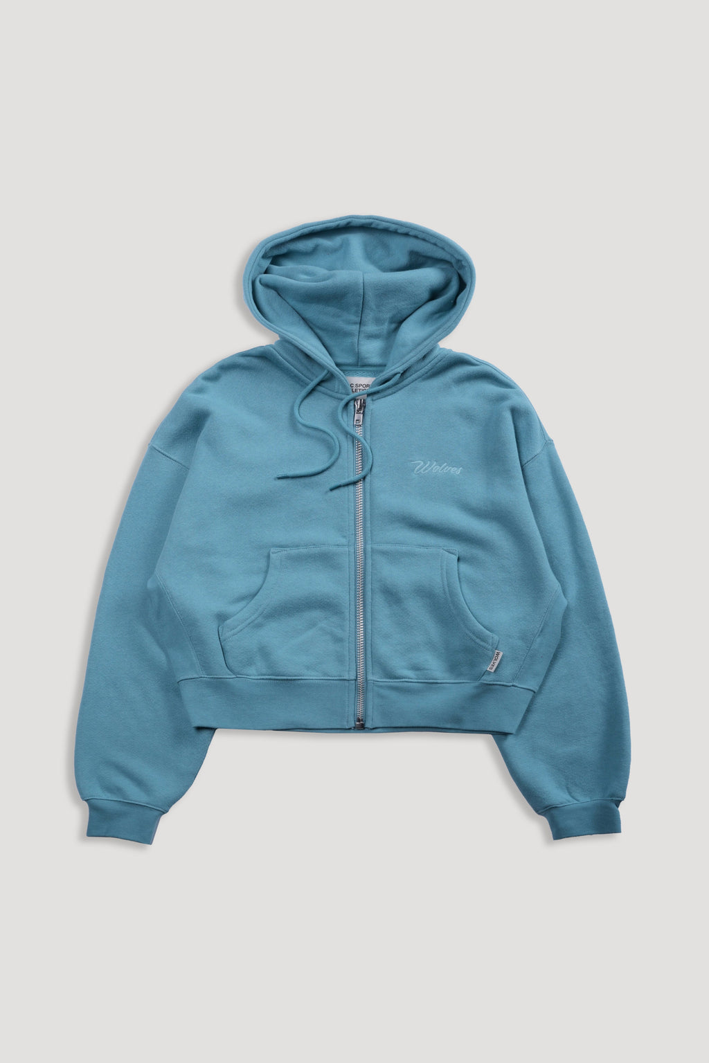 Cursive Wolves "Sage" Cropped Zip Hoodie in Dusty Turquoise — imagem 8
