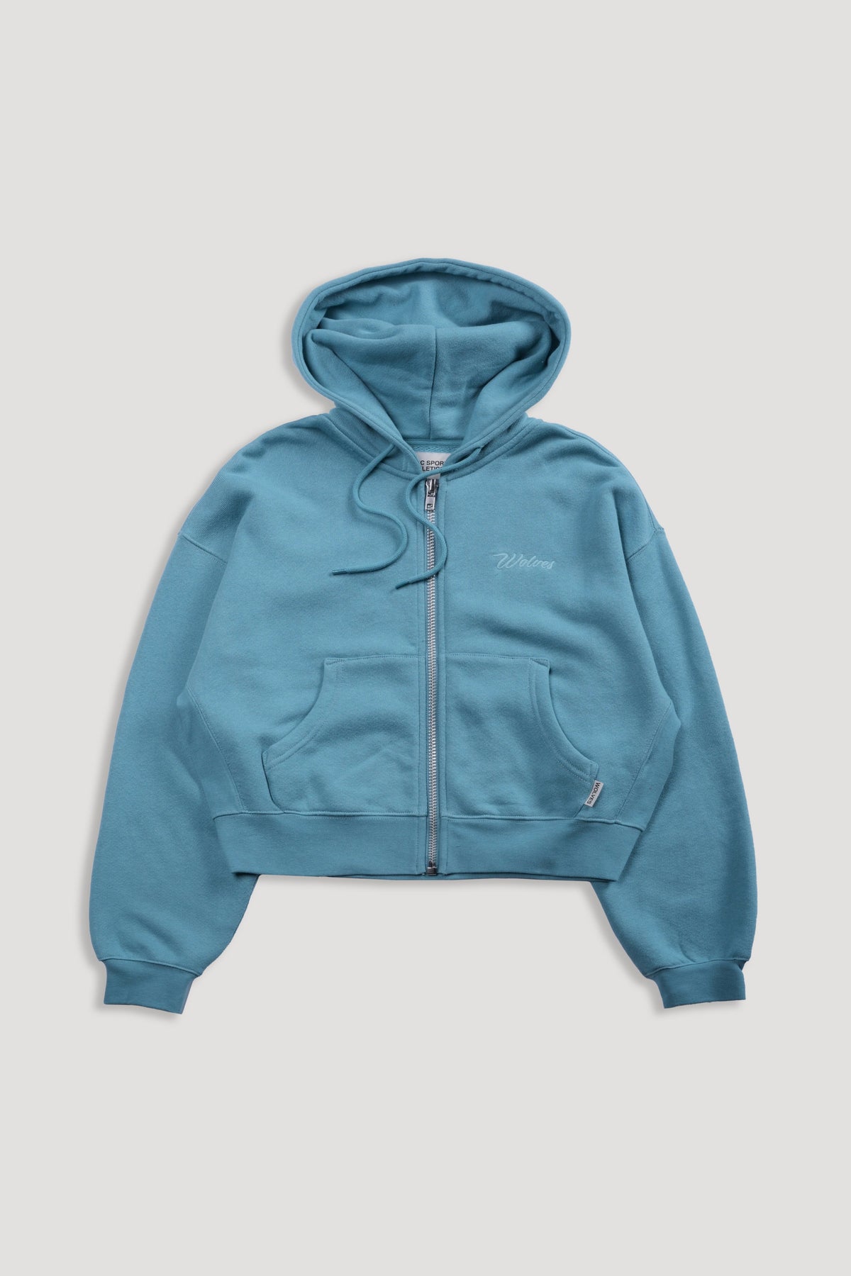 Cursive Wolves "Sage" Cropped Zip Hoodie in Dusty Turquoise — imagem 8