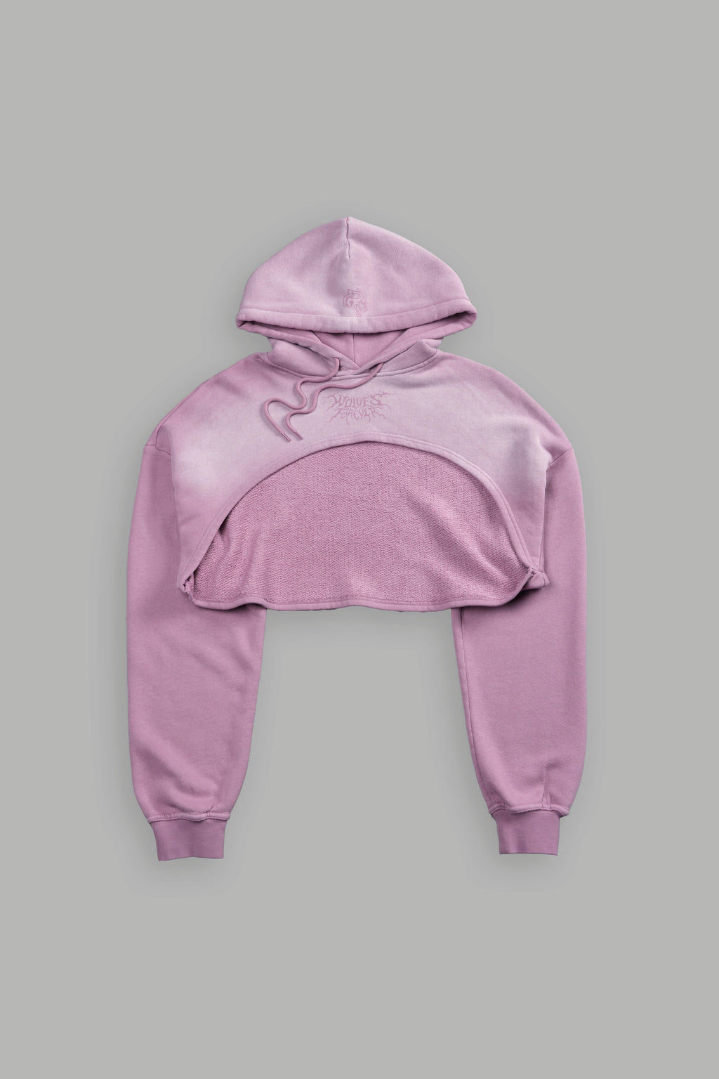 Forged From Iron "Willow" Cropped Hoodie in Pink Smoke Spine Sun Fade — imagem 4