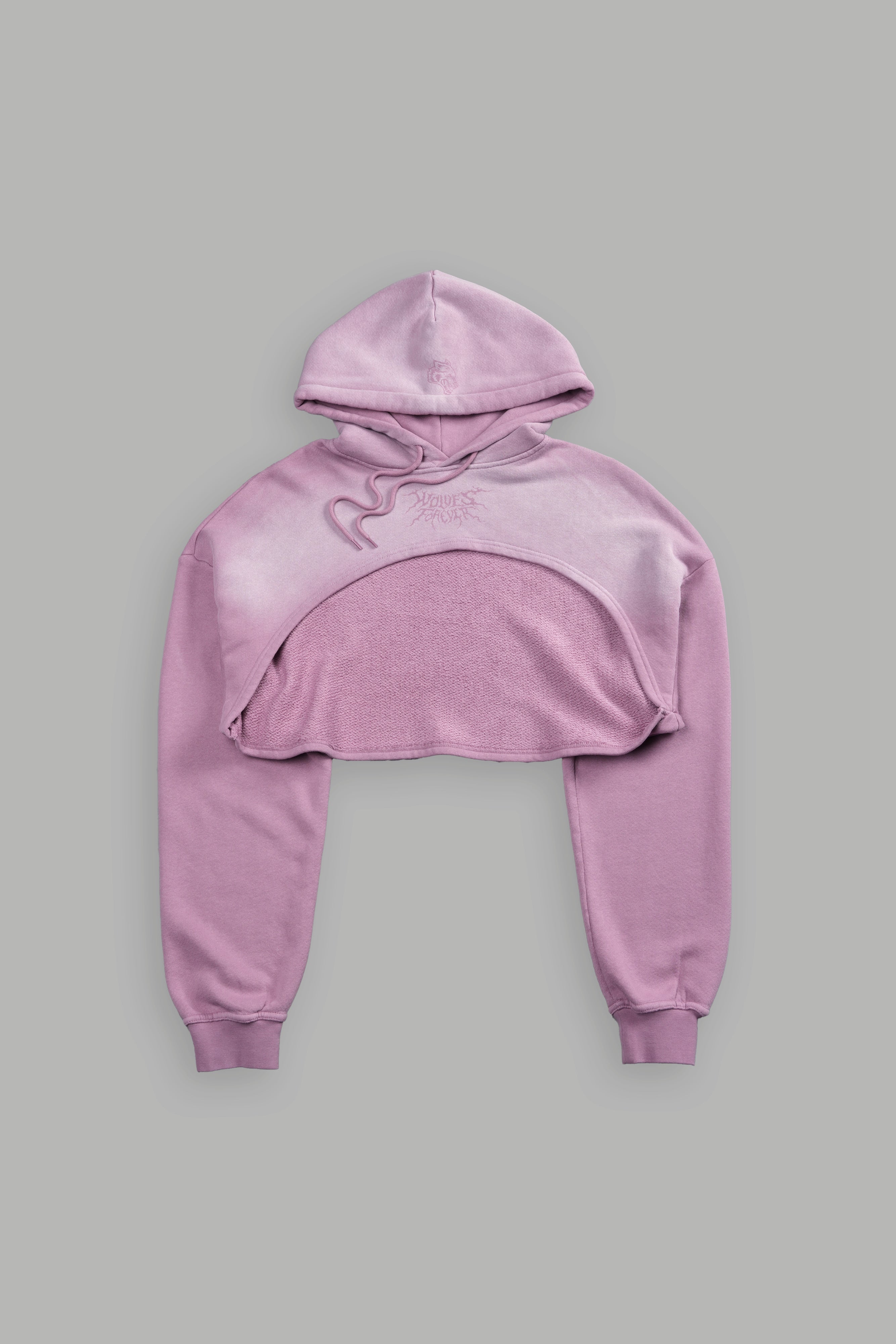 Forged From Iron "Willow" Cropped Hoodie in Pink Smoke Spine Sun Fade — imagem 4