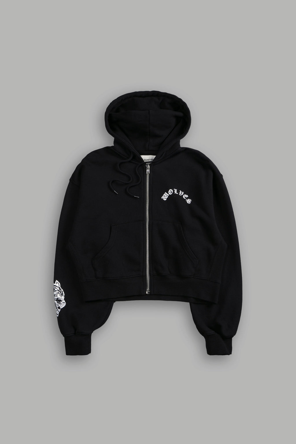 Wolf Chopper FRVR "Sage" Cropped Zip Hoodie in Black