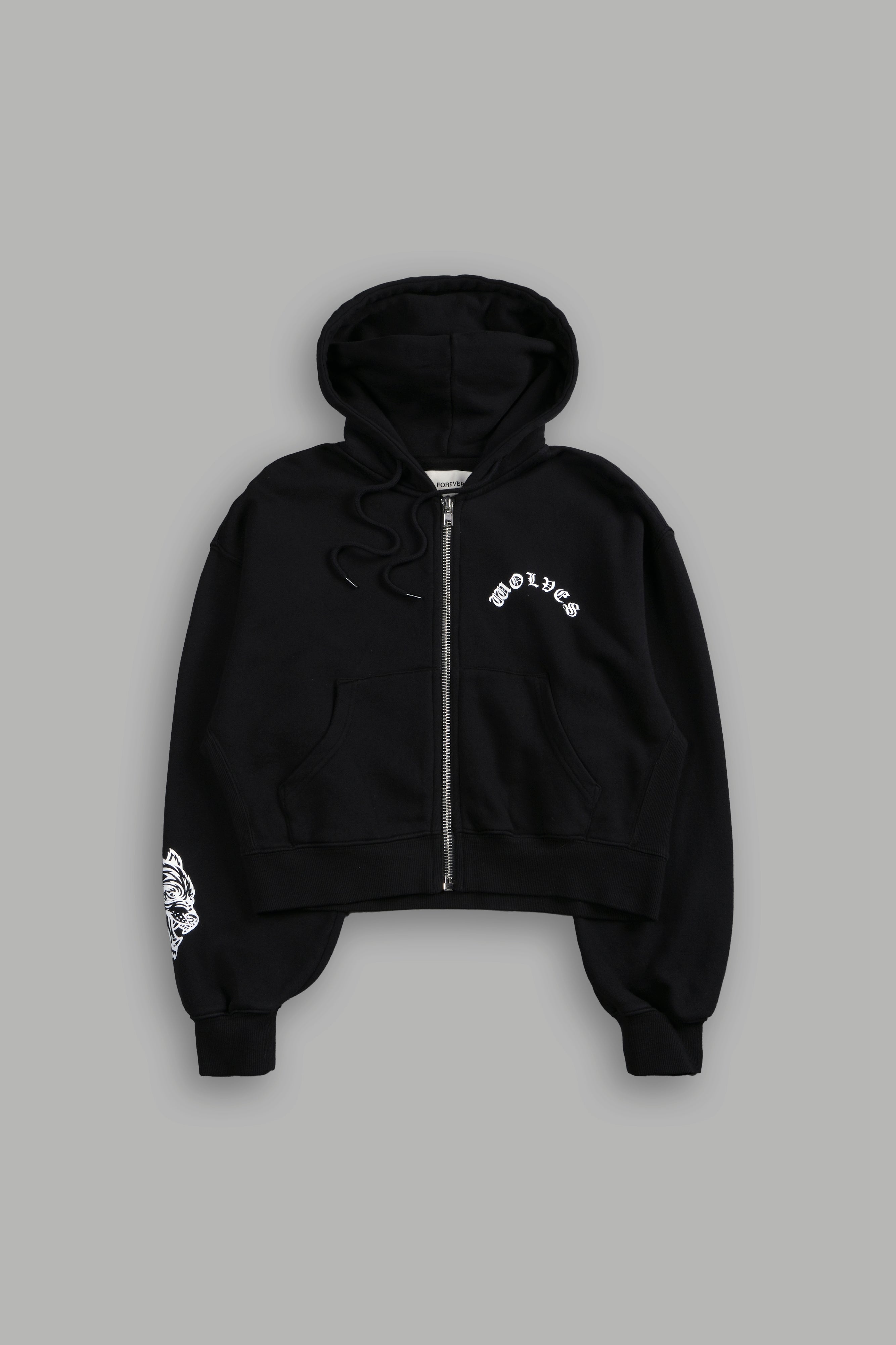 Wolf Chopper FRVR "Sage" Cropped Zip Hoodie in Black