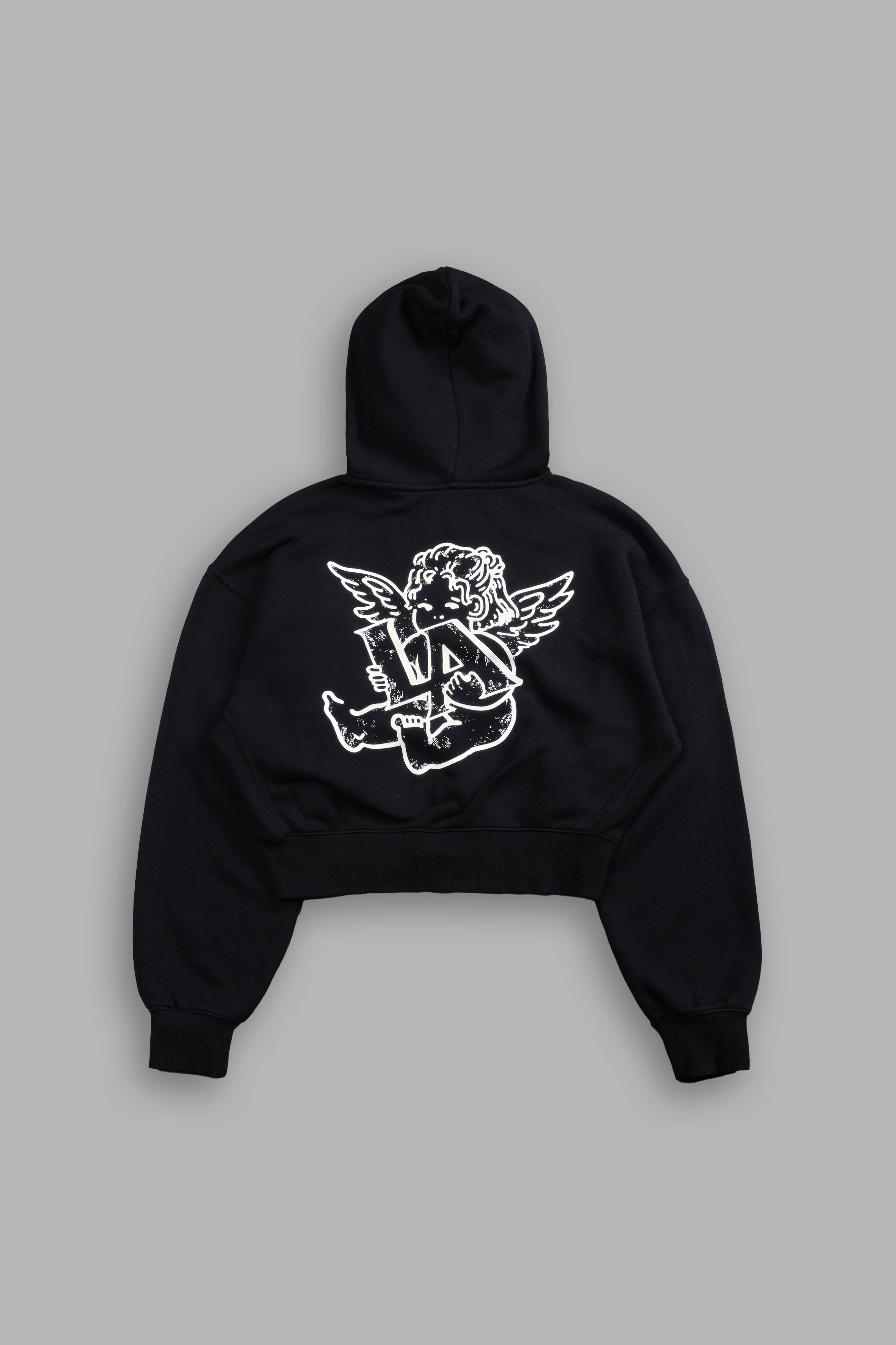Los Cherub Sage Cropped Zip Hoodie in Black — imagem 1