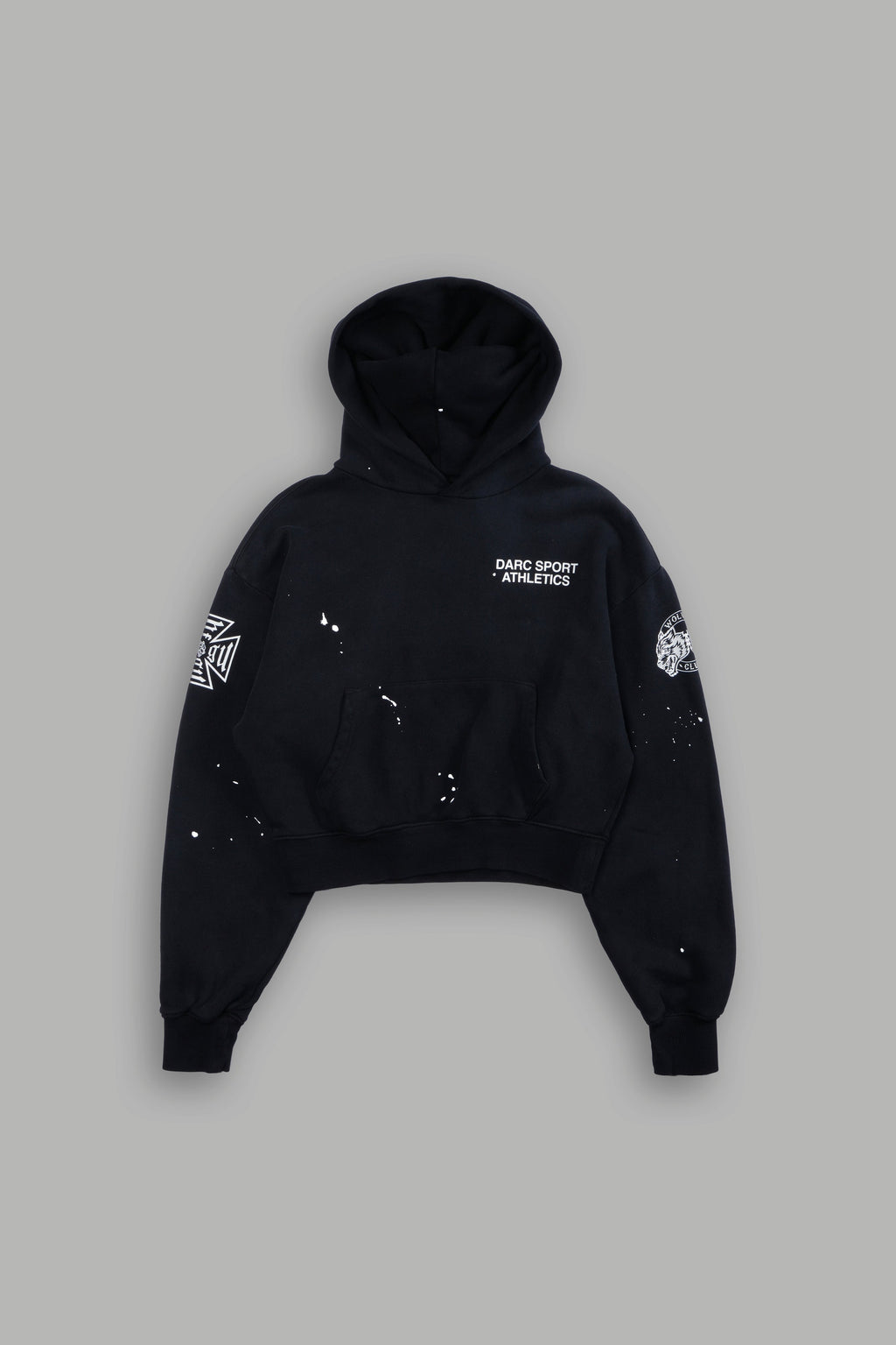 Darc Sport Athletics Owen Cropped Hoodie in Black Drift Wash — imagem 6