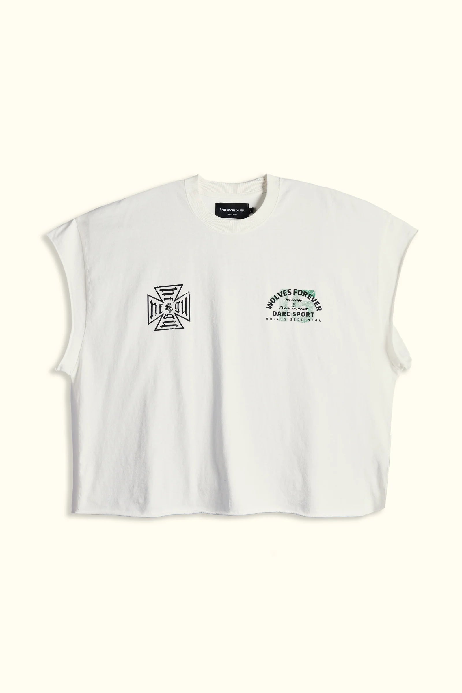 OHANA ENERGY "GRUNGE" CUT OFF TEE IN CREAM