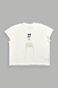 Mickey Mouse Onlyus Distressed Grunge Mid Length Raw Hem Cap Sleeve Tee in Cream