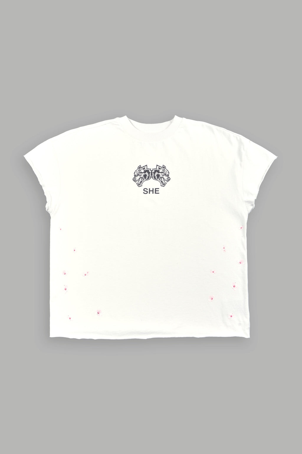 Sakura Hesh Grunge Mid Length Raw Hem Cap Sleeve Tee In Stone — imagem 5