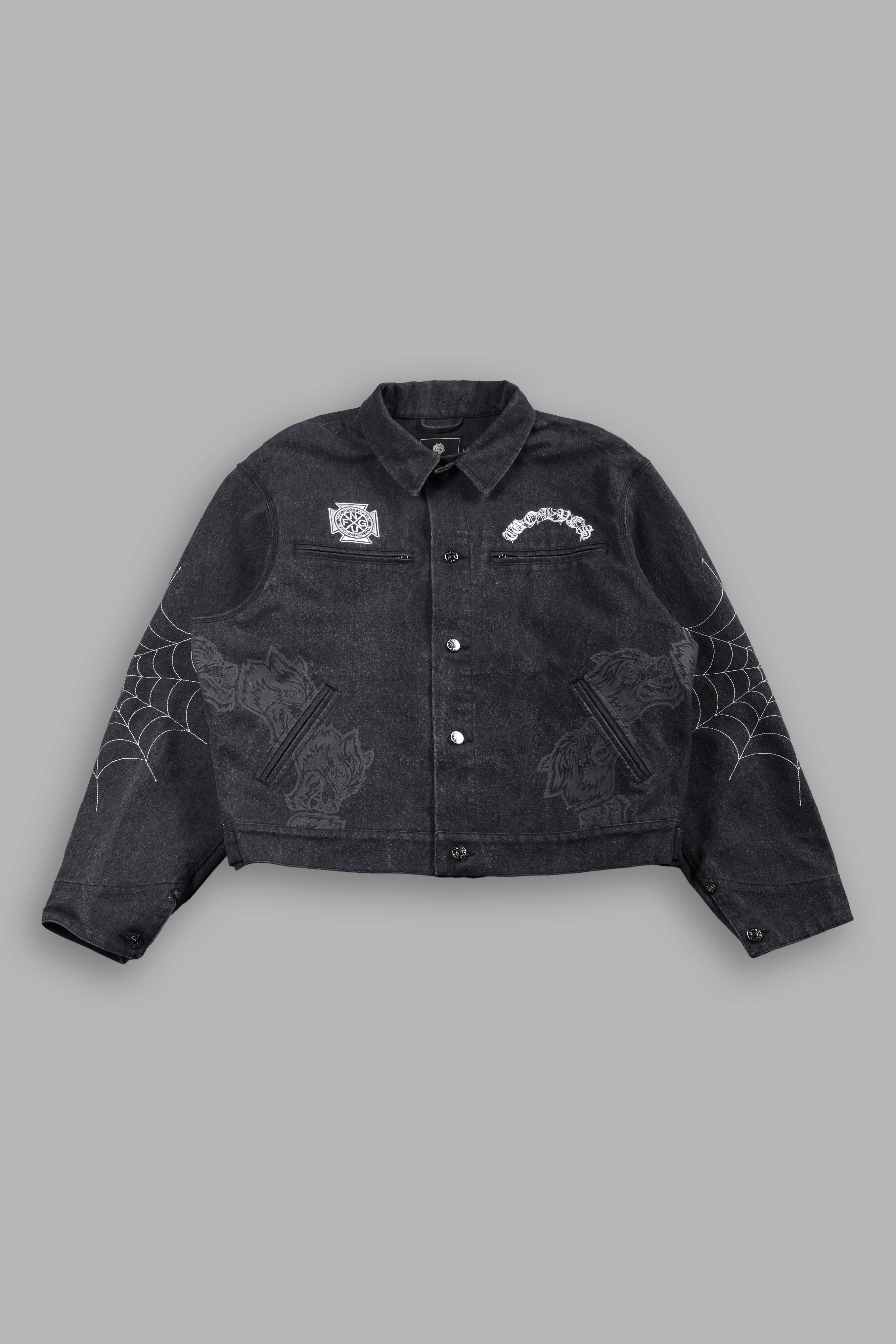 Sashiko Wolves Lunnis Jacket in Black