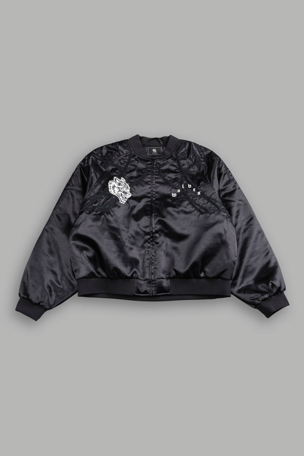 Thorns Frvr Cropped Satin Bomber Jacket In Black - imagem 1