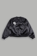 Thorns Frvr Cropped Satin Bomber Jacket In Black - imagem 1