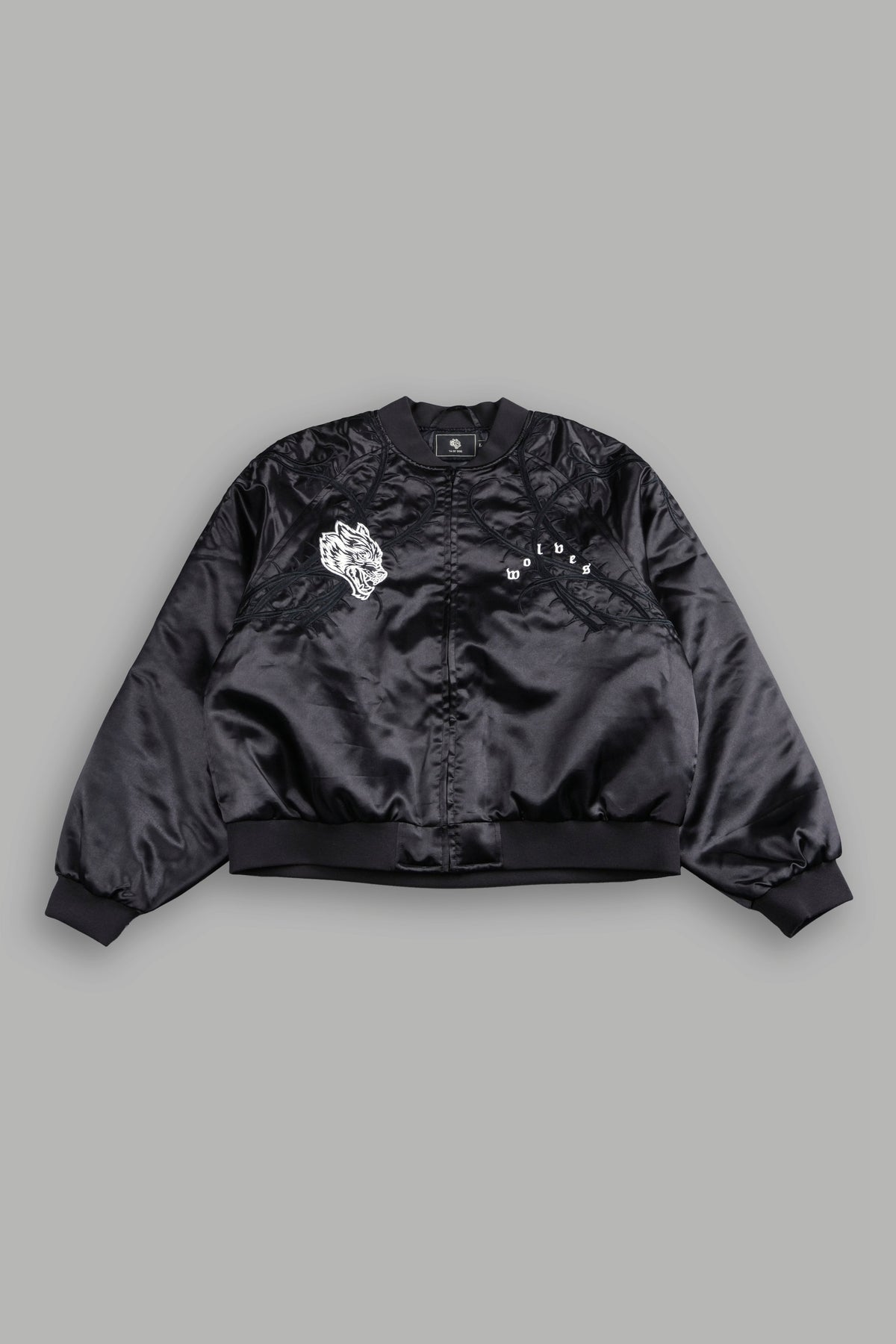Thorns Frvr Cropped Satin Bomber Jacket In Black - imagem 1