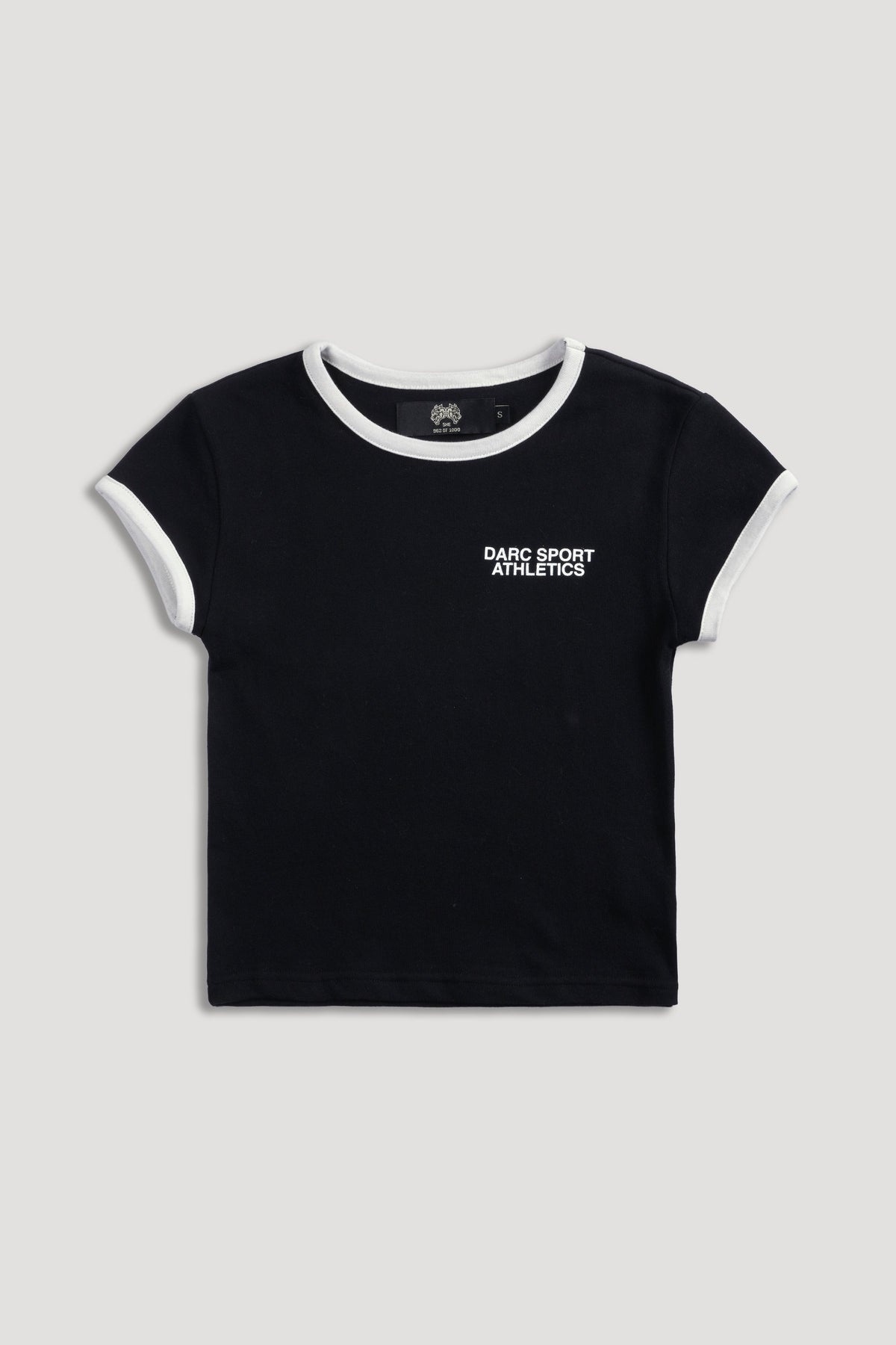 Darc Sport Athletics Ringer Baby Tee in Black/Cream — imagem 7
