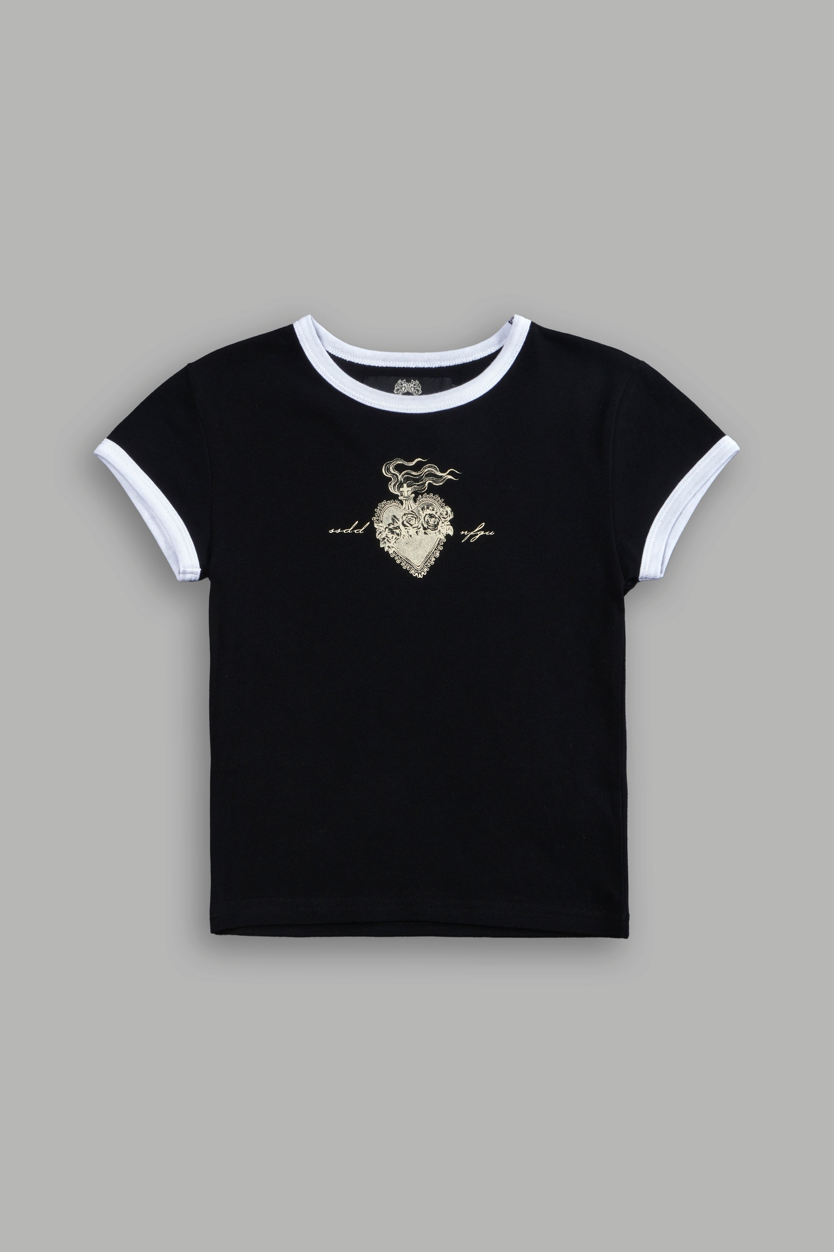 Sacred Flame Ringer "Baby" Tee in Black/White — imagem 5