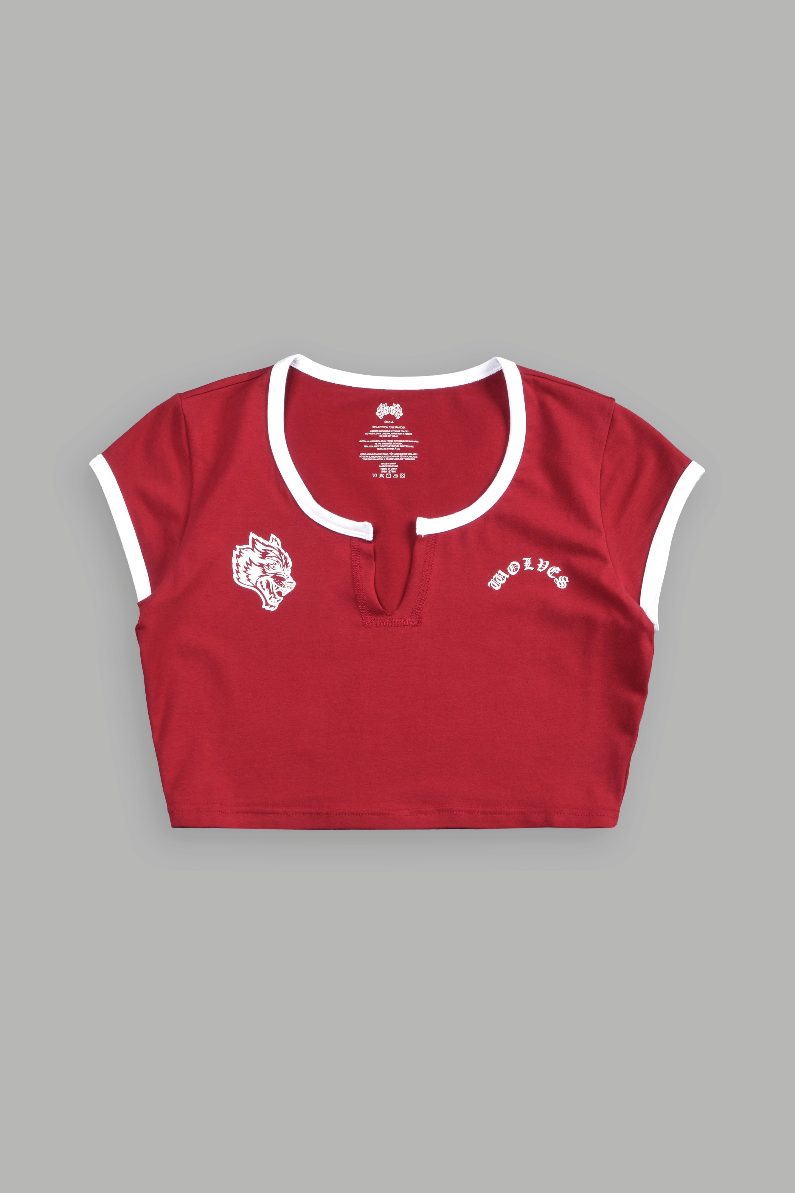 Wolves Chopper Josie Crop Baby Tee in Carmine Red