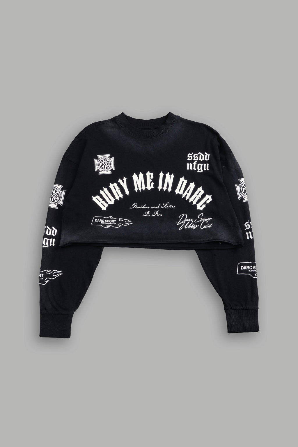 Wolves For Life "Premium" Oversized Cropped L/S Tee in Black Drift Wash — imagem 3