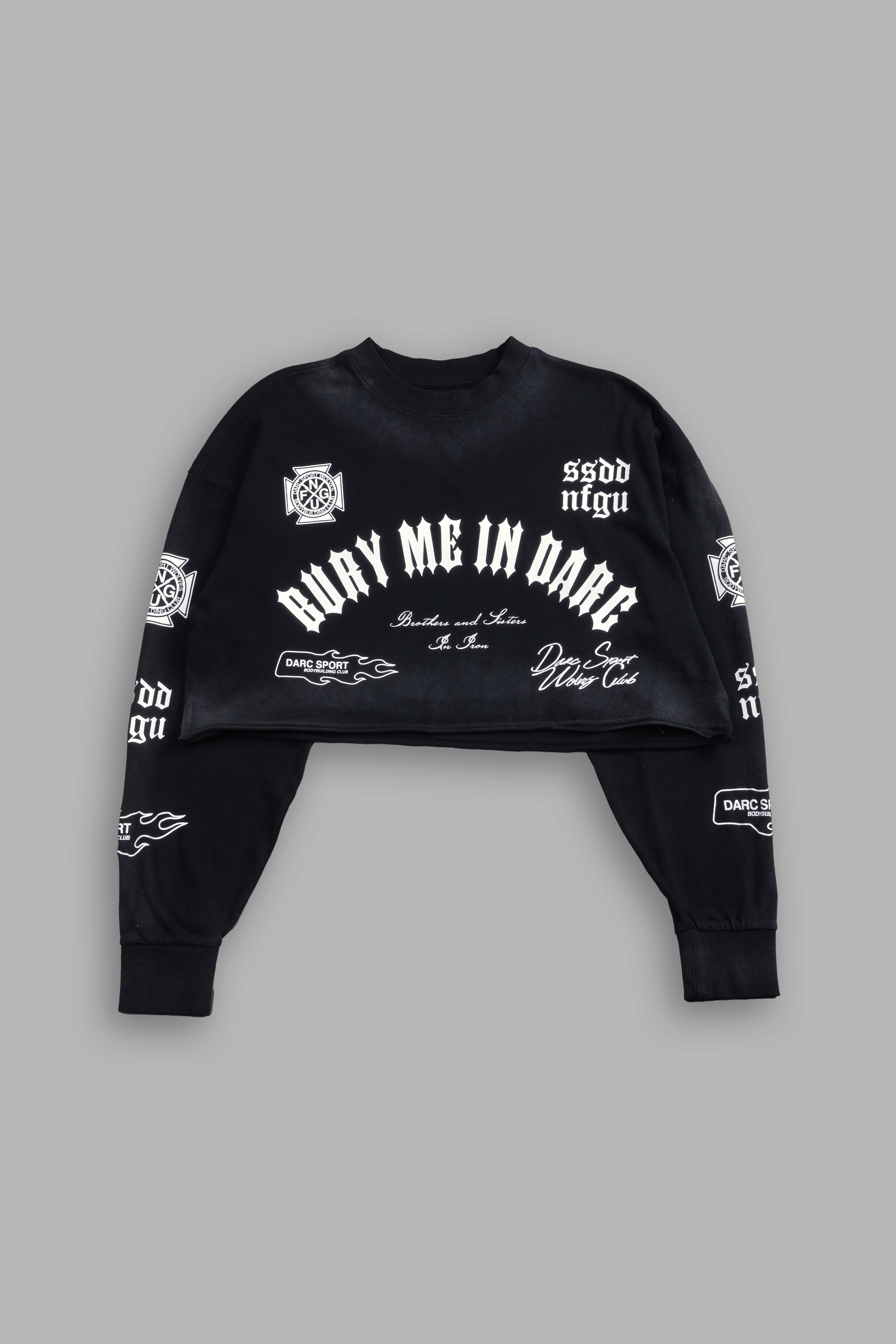 Wolves For Life "Premium" Oversized Cropped L/S Tee in Black Drift Wash — imagem 3