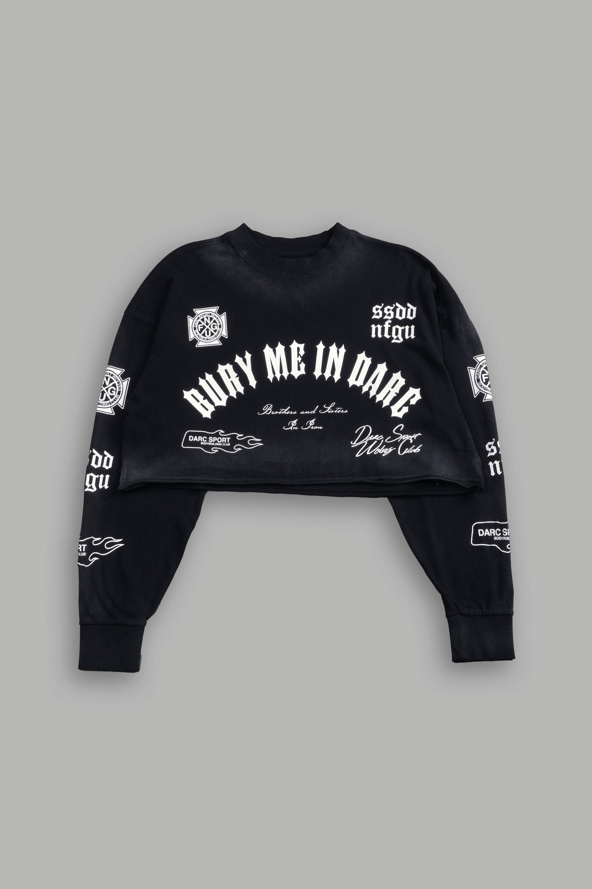 Wolves For Life "Premium" Oversized Cropped L/S Tee in Black Drift Wash - imagem 3