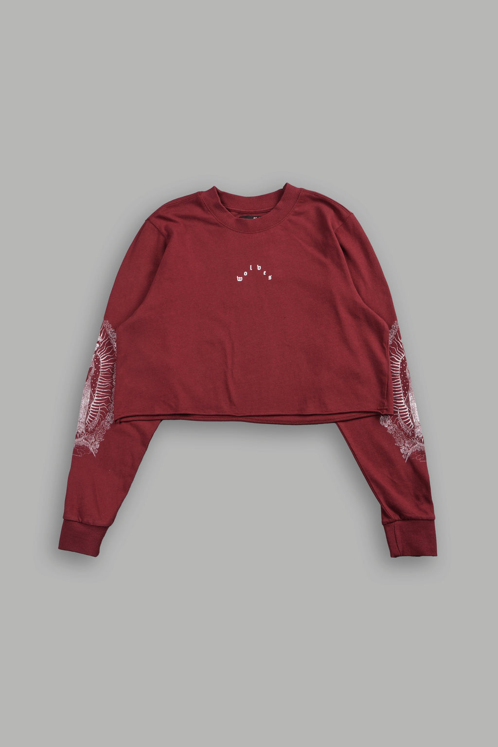Nuestra Senora Premium Cropped Ls Tee In Cherry Red