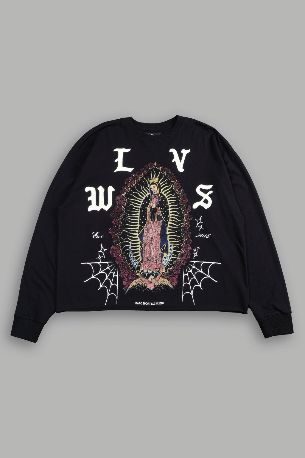 Dama De Las Rosas Grunge Mid Length Raw Hem Ls Tee In Black