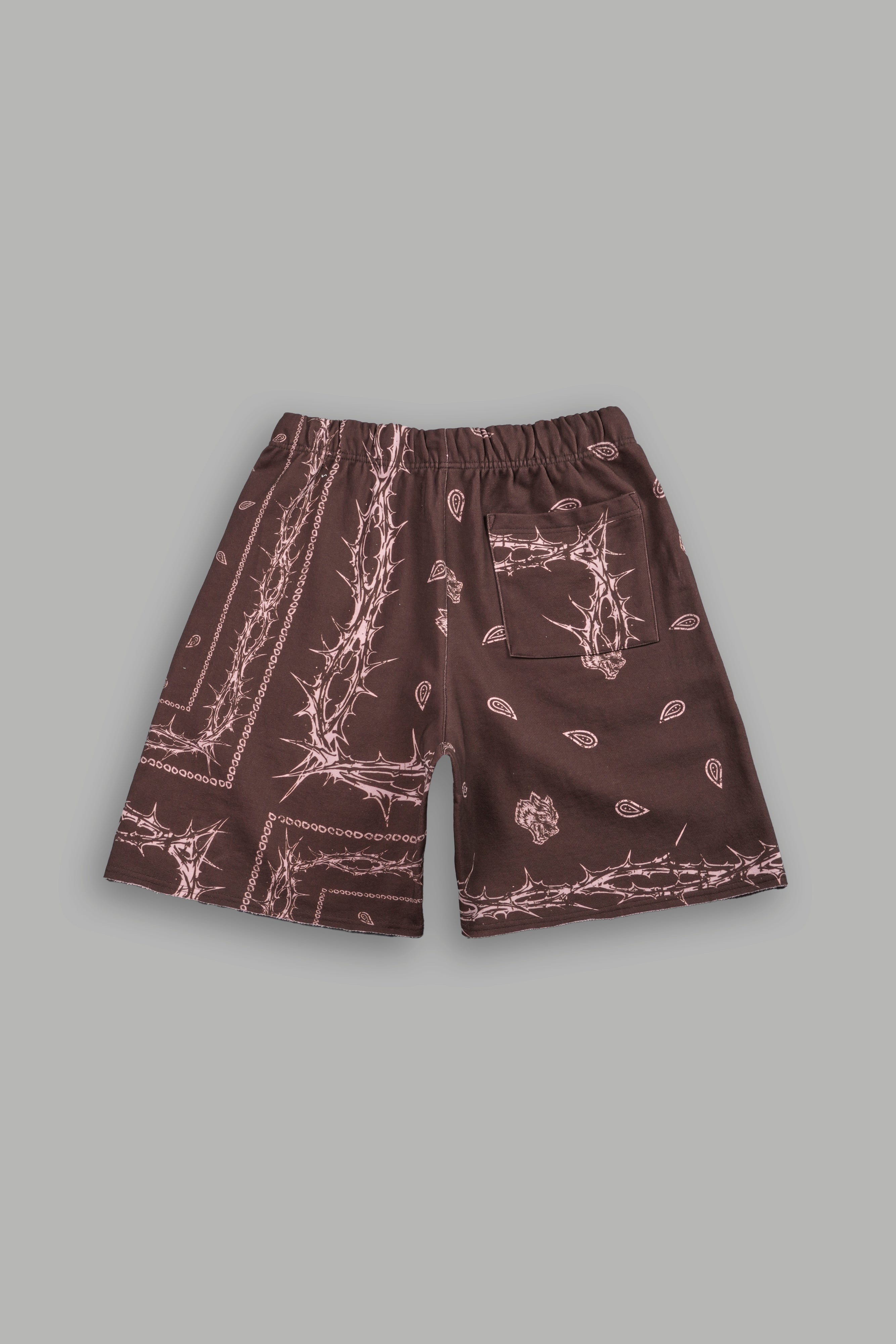 Wolves Pyramid Grunge Oversized Raw Hem Post Lounge Sweat Shorts in Desert Dust Thorn Paisley — imagem 3
