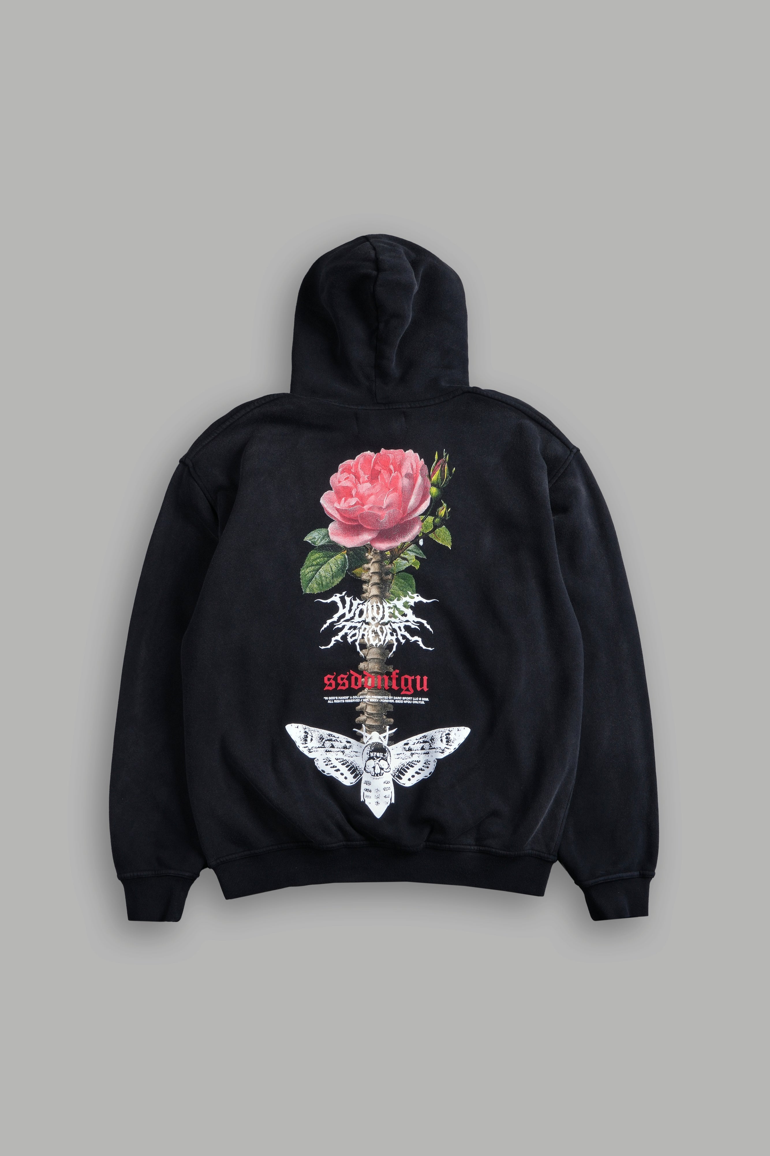 Mori Rose "Pierce" Hoodie in Black Drift Wash — imagem 1
