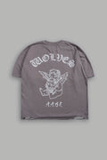 Wolves Oni Cherub Distressed Grunge Unisex Tee in Slate Gray — imagem 1