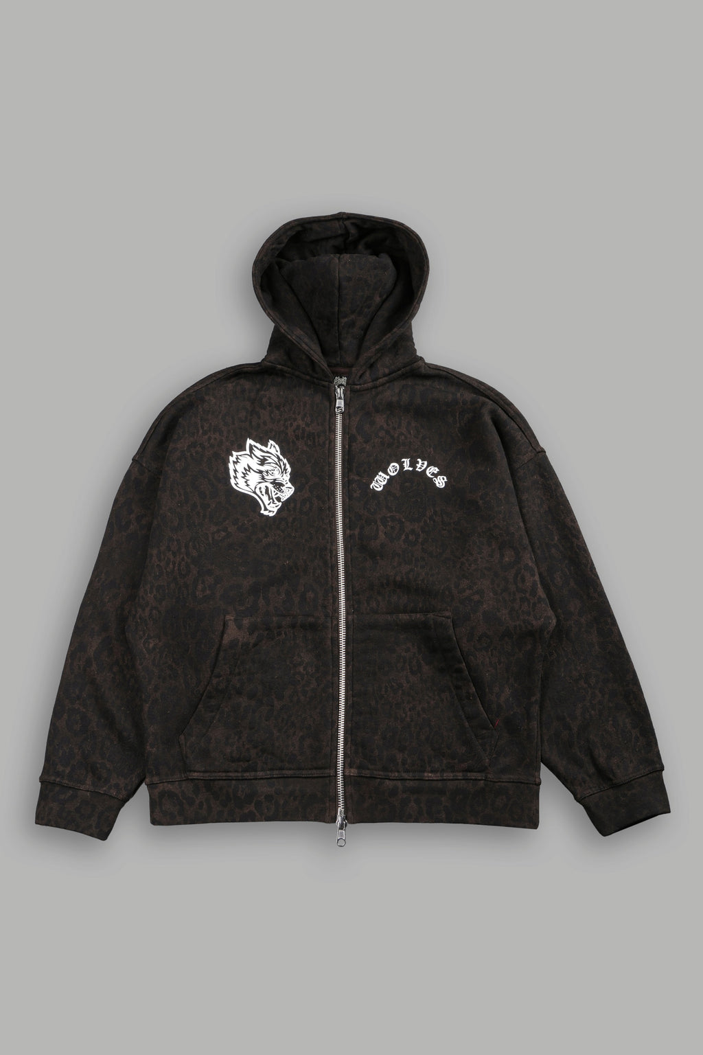 Wolves Chopper Anya Premium Double Zip Hoodie in Darc Brown Leopard
