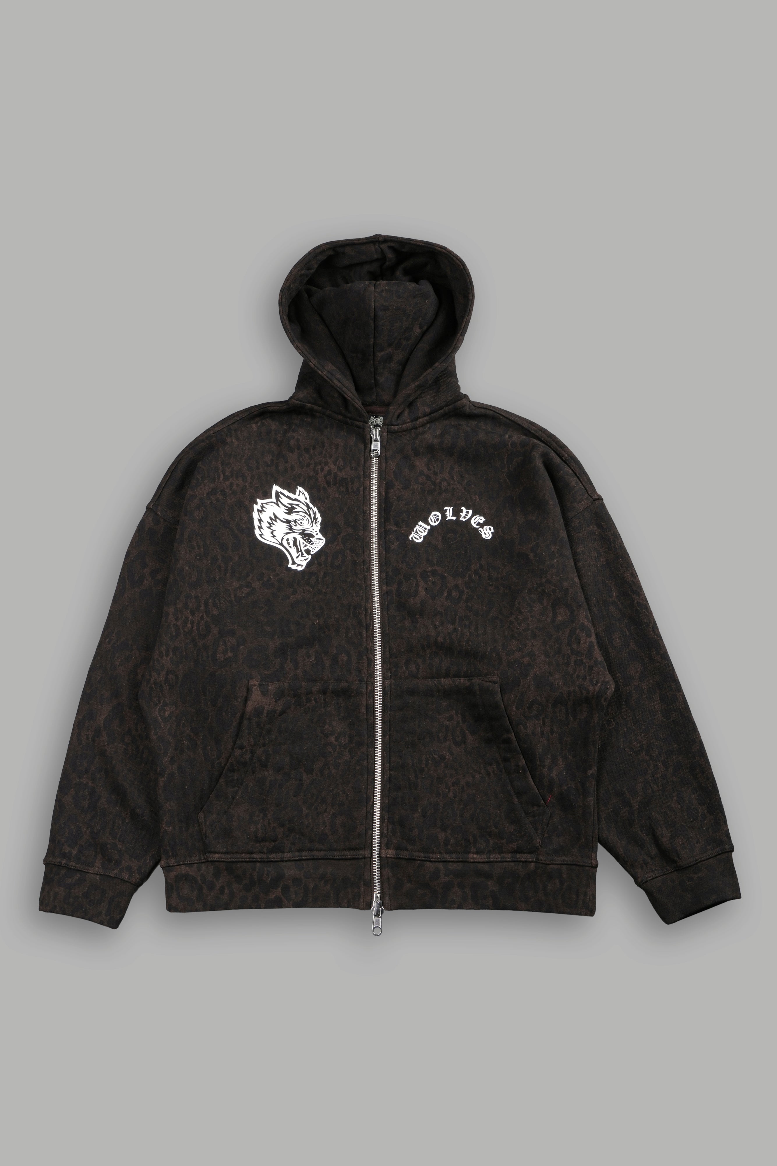 Wolves Chopper Anya Premium Double Zip Hoodie in Darc Brown Leopard