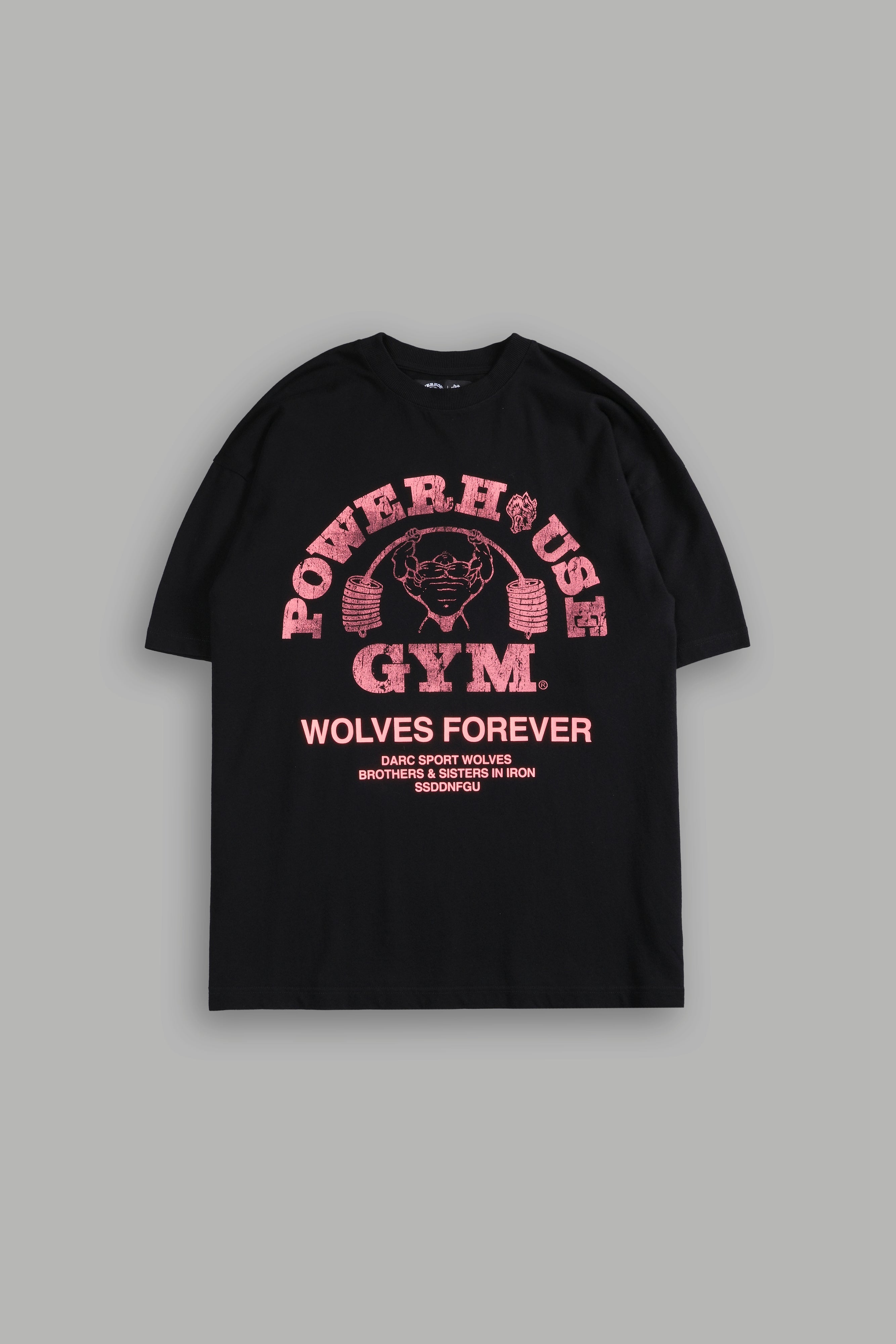 Powerhouse Of The Wolves V2"Premium" Oversized Tee in Black/Neon Pink — imagem 1