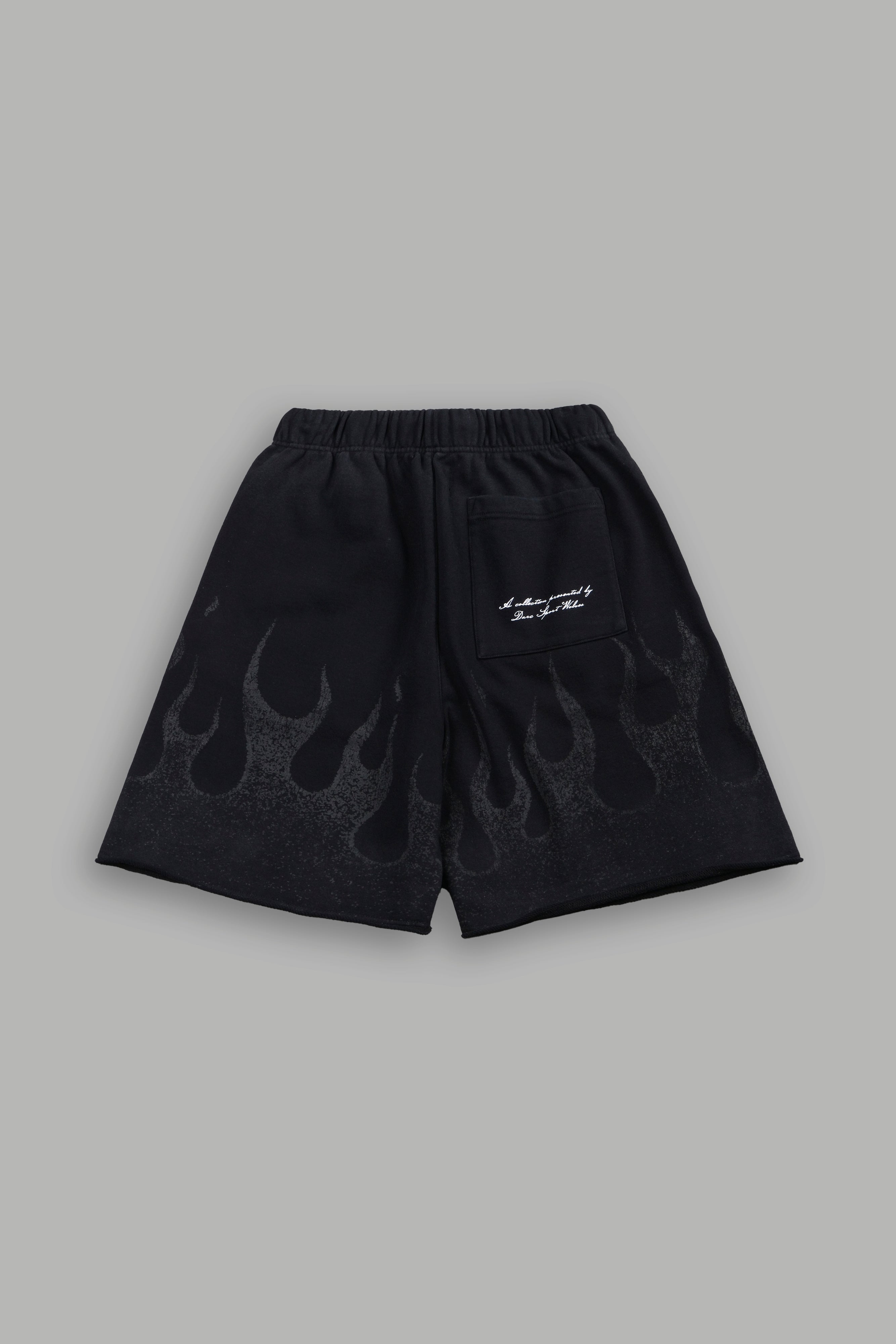 Wolves Club Cherub Inferno Grunge Oversized Raw Hem Post Lounge Sweat Shorts in Black Drift Wash