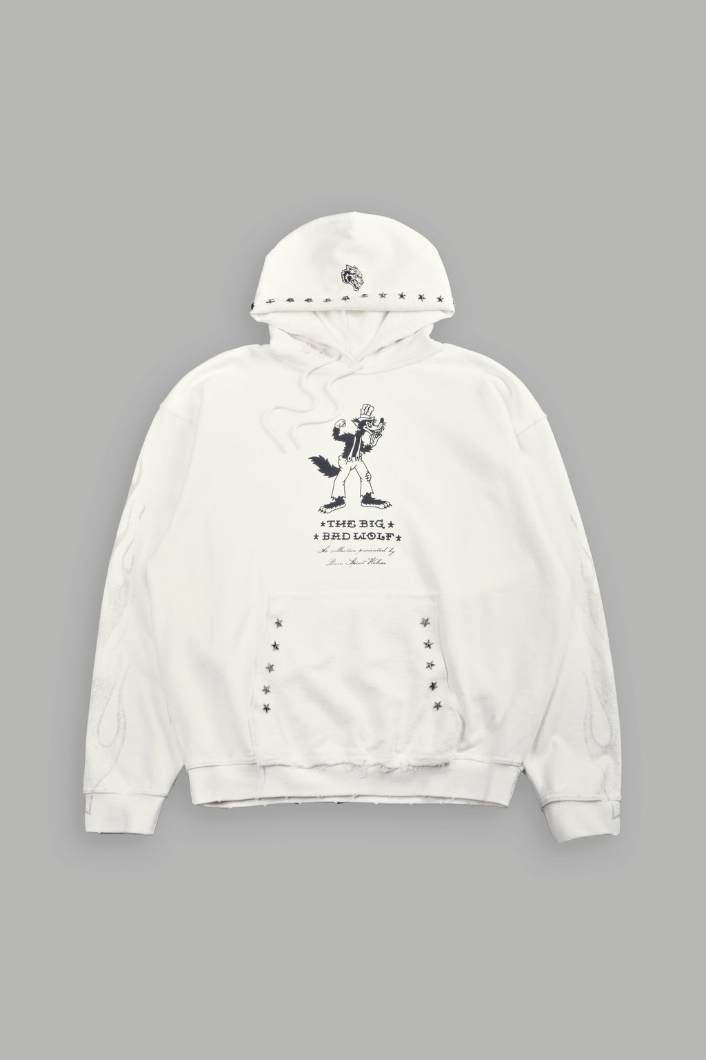 Big Bad Wolf Applique Grunge Moatis Hoodie in Cream