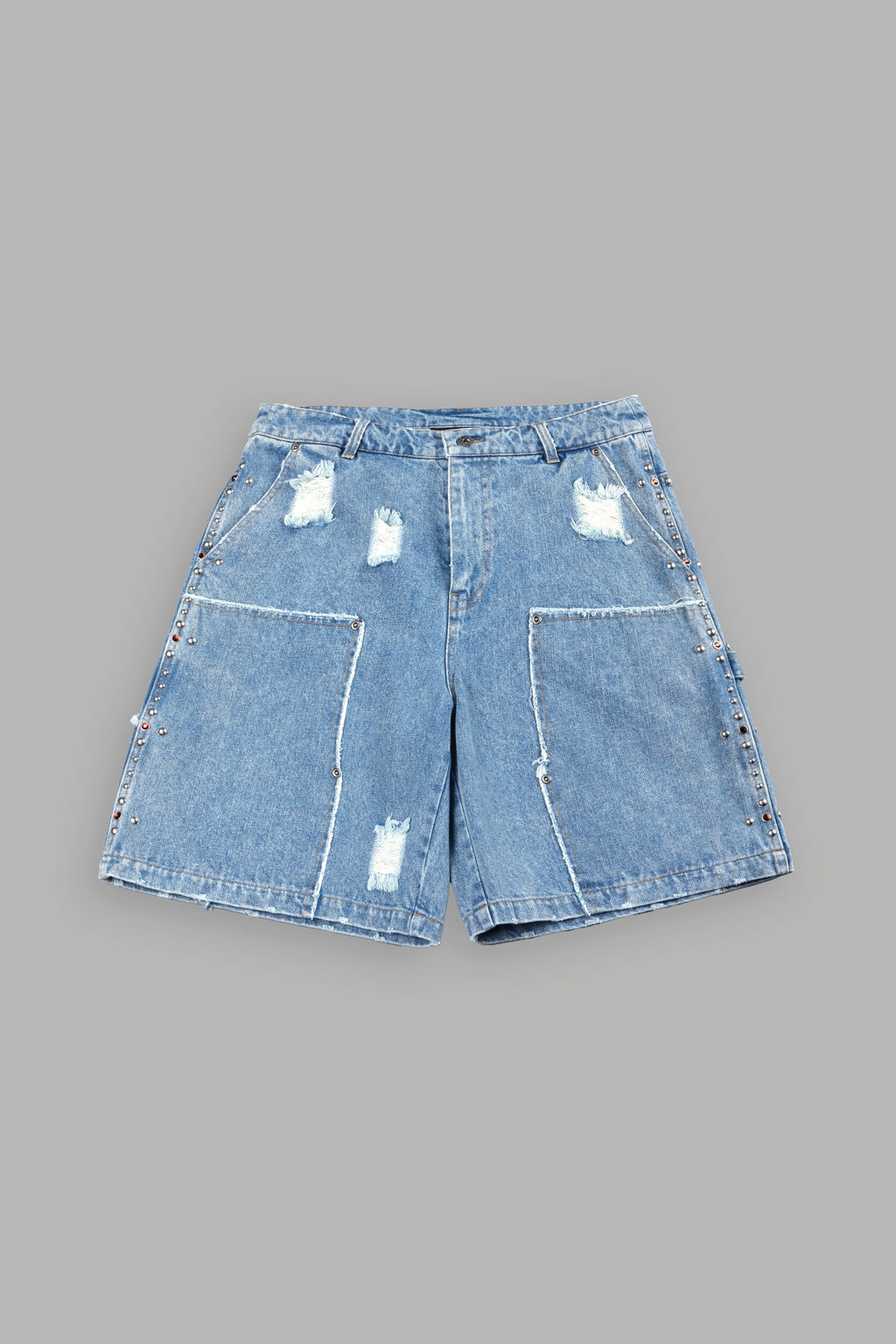 Wolves Heritage Distressed Denim Carpenter Shorts In Light Wash - imagem 1