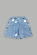Wolves Heritage Distressed Denim Carpenter Shorts In Light Wash - imagem 1