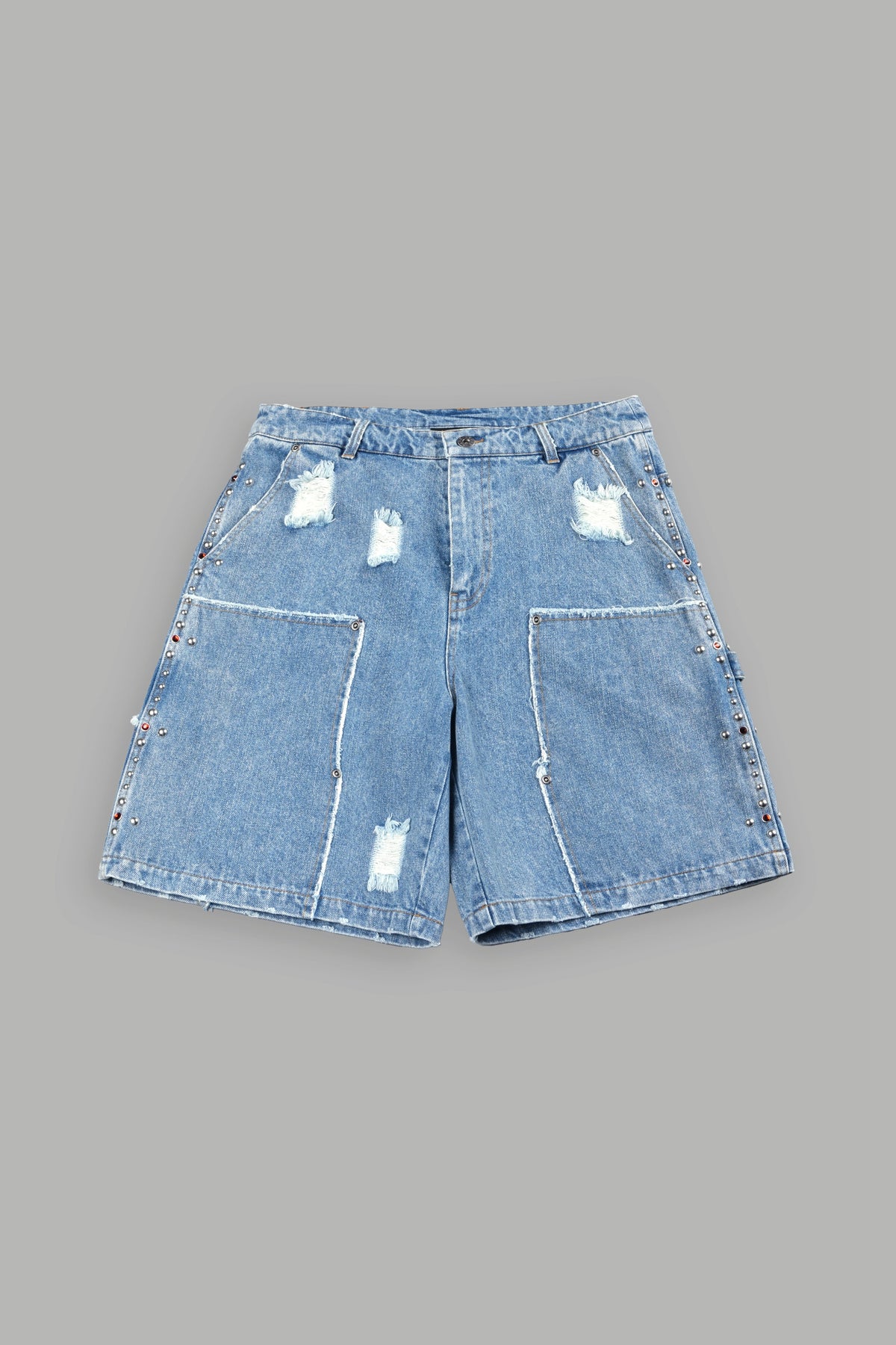 Wolves Heritage Distressed Denim Carpenter Shorts In Light Wash - imagem 1