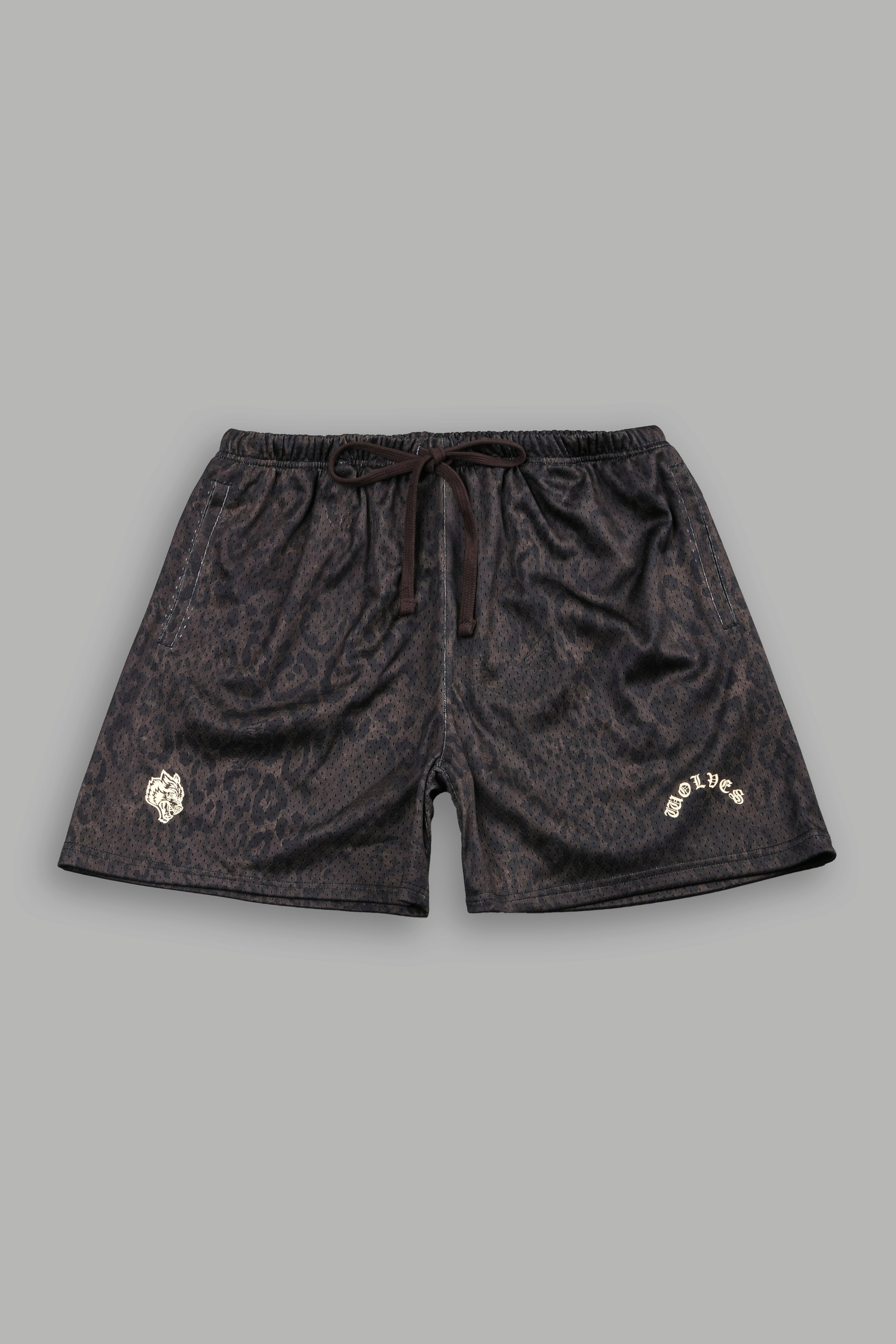 Wolf Chopper Mesh Shorts in Darc Brown Leopard
