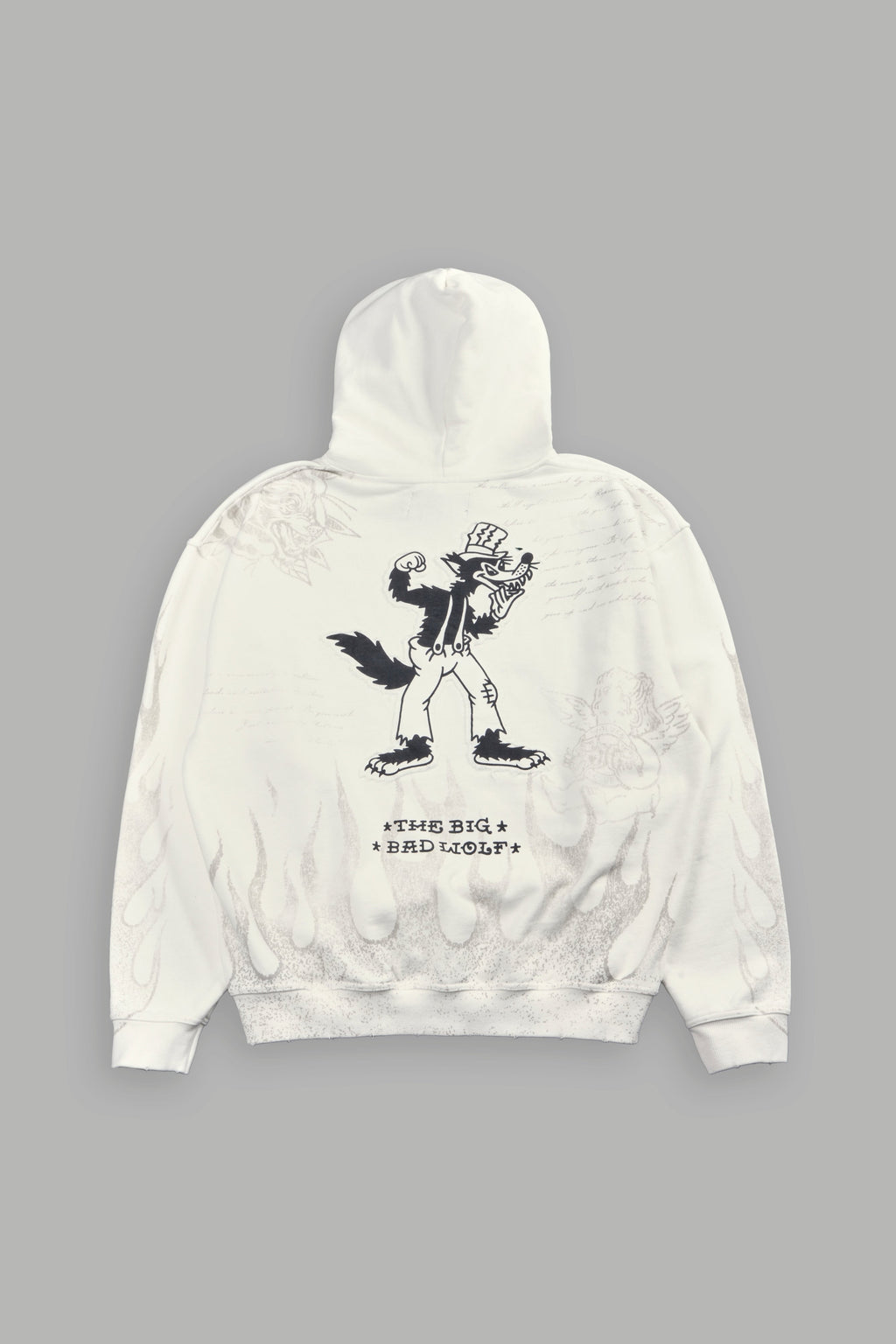 Big Bad Wolf Applique Grunge Moatis Hoodie in Cream