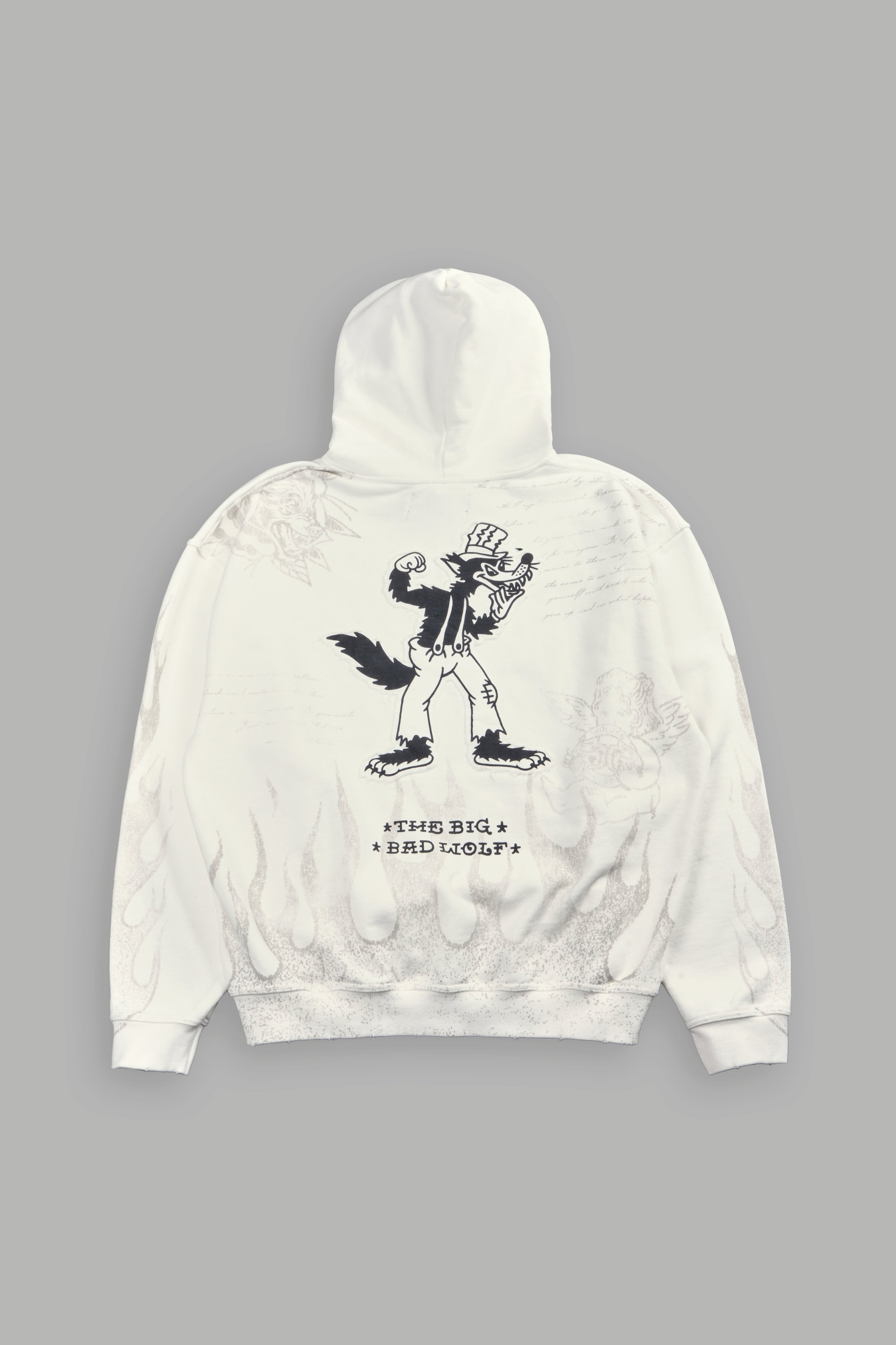 Big Bad Wolf Applique Grunge Moatis Hoodie in Cream