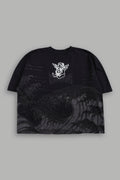 The Great Wave Distressed Grunge Box Cut Tee V2 in Black — imagem 1