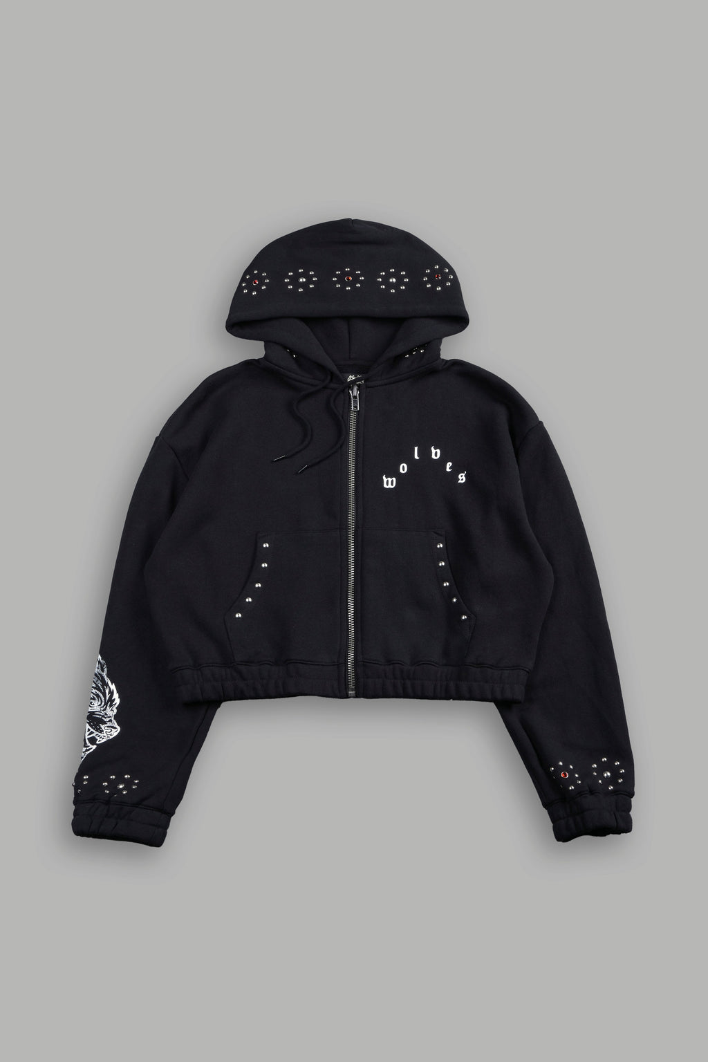 Stud Lobo Chambers Cropped Zip Hoodie In Black