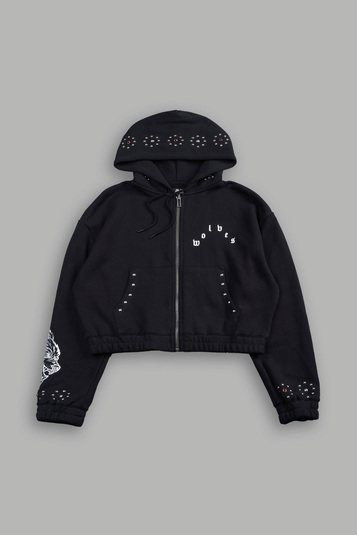 Stud Lobo Chambers Cropped Zip Hoodie In Black
